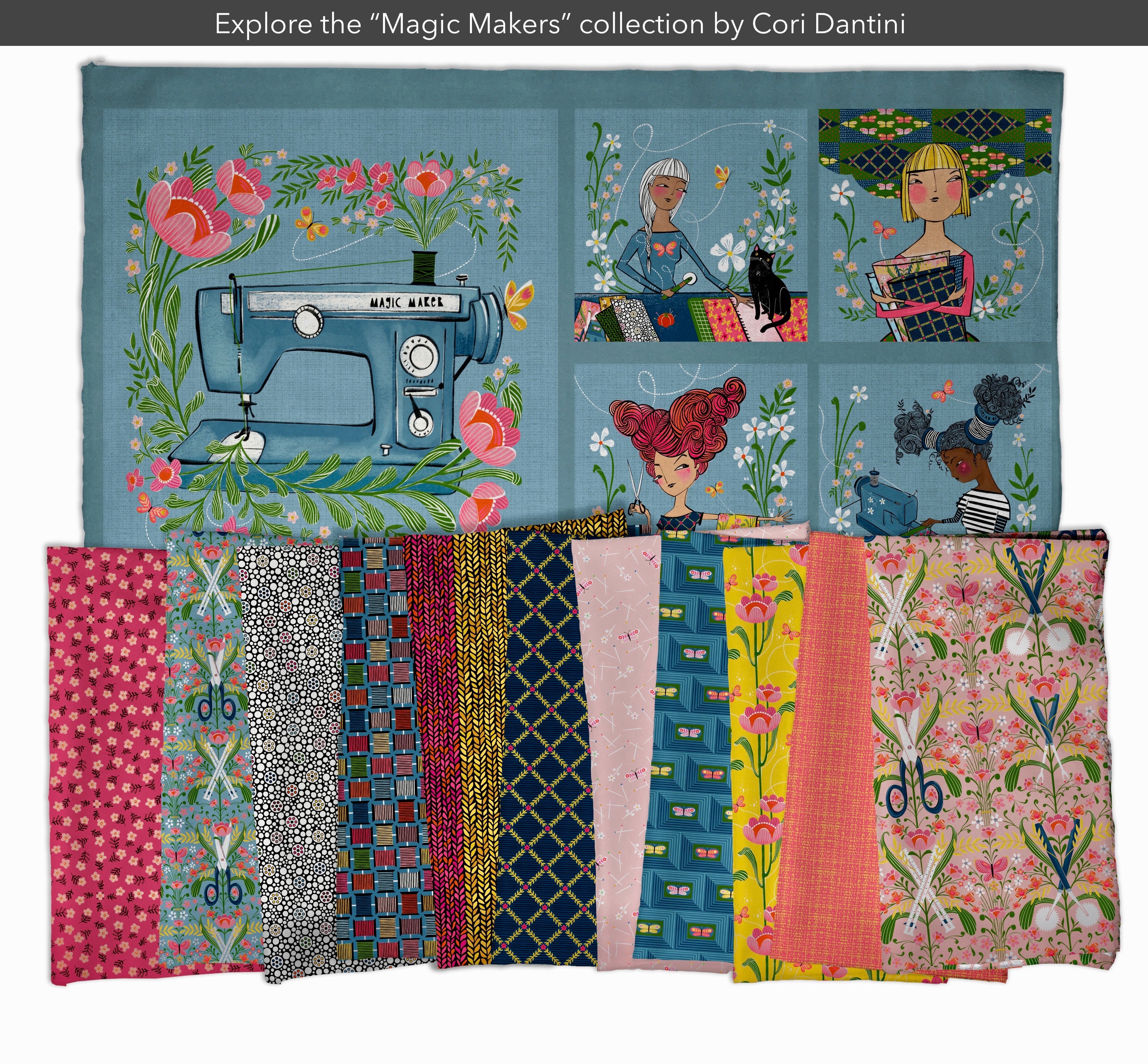 Magic Makers | Small Damask Gadgets - Blue by Cori Dantini for Free Spirit | PWCD120.XBLUE