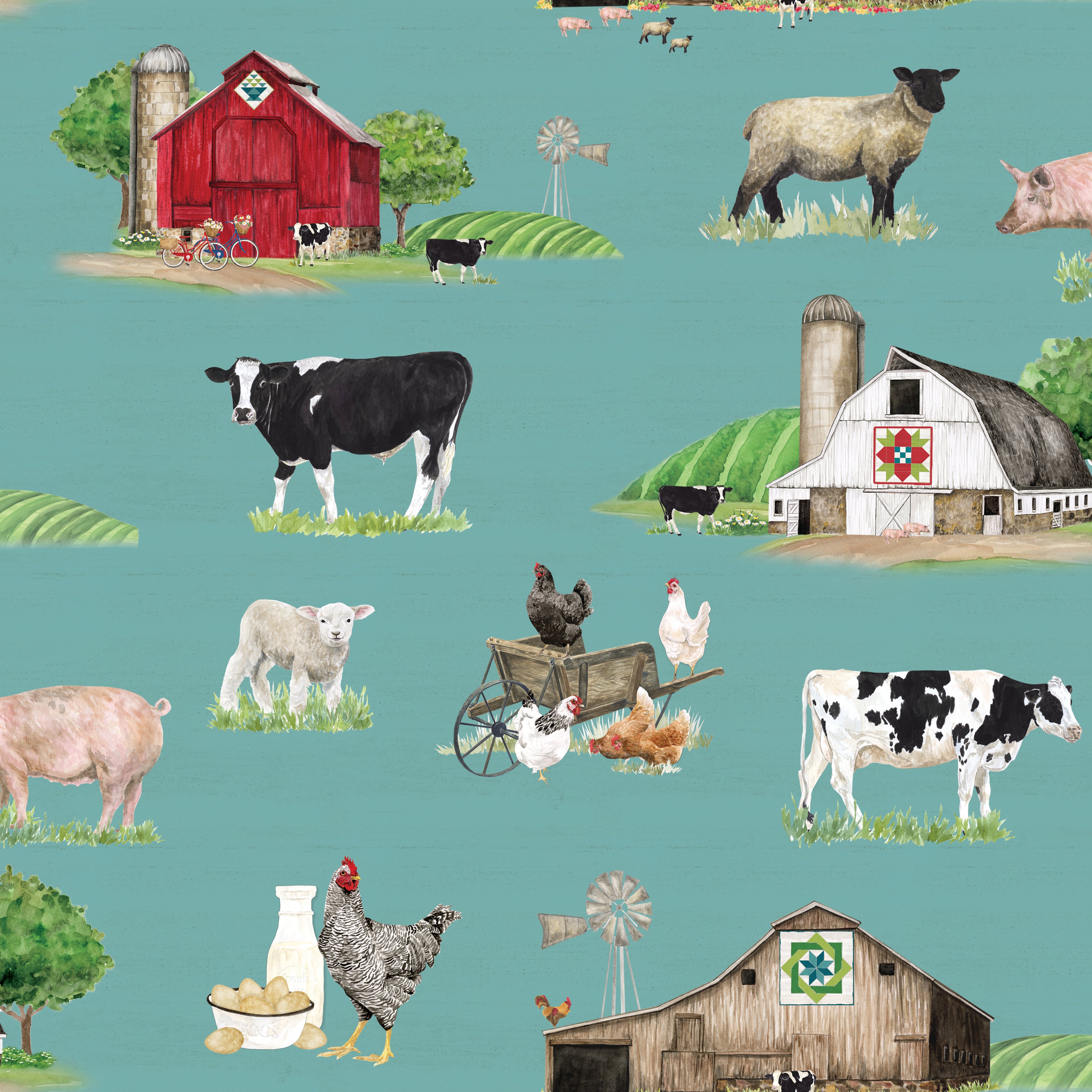 Spring Barn Quilts | Main Teal by Tara Reed for Riley Blake Designs | CD14330-TEAL
