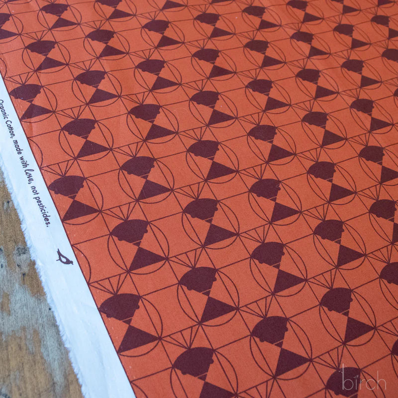 End Papers | Chickadee Chocolate Cherry by Charley Harper for Birch Fabrics | CH-436-CHOCCHERRY | 100% Organic Cotton