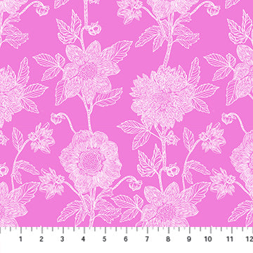 Silhouette | Stitched Dahlia - Fuchsia by Anna Maria Textiles | Linen/Cotton Blend Fabric