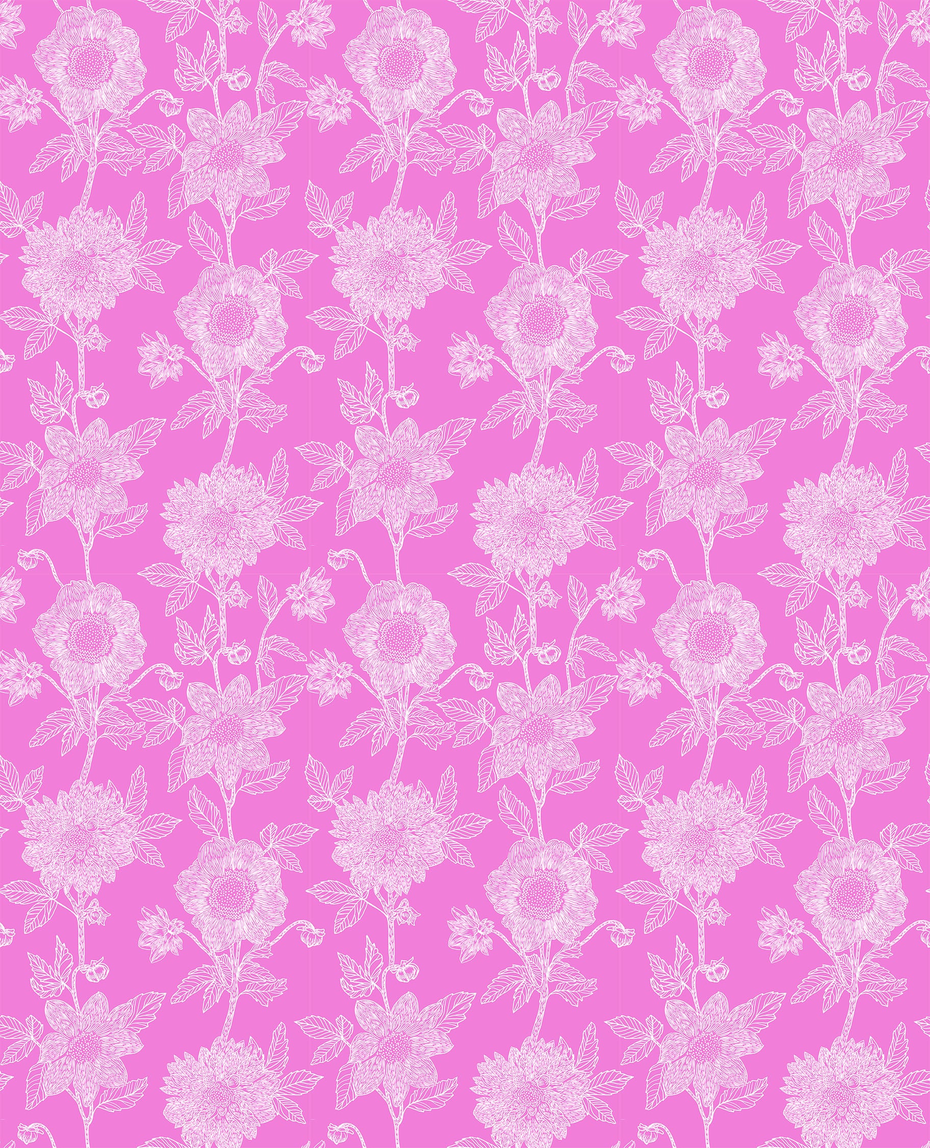 Silhouette | Stitched Dahlia - Fuchsia by Anna Maria Textiles | Linen/Cotton Blend Fabric