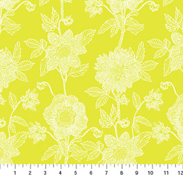 Silhouette | Stitched Dahlia - Sun by Anna Maria Textiles | Linen/Cotton Blend Fabric