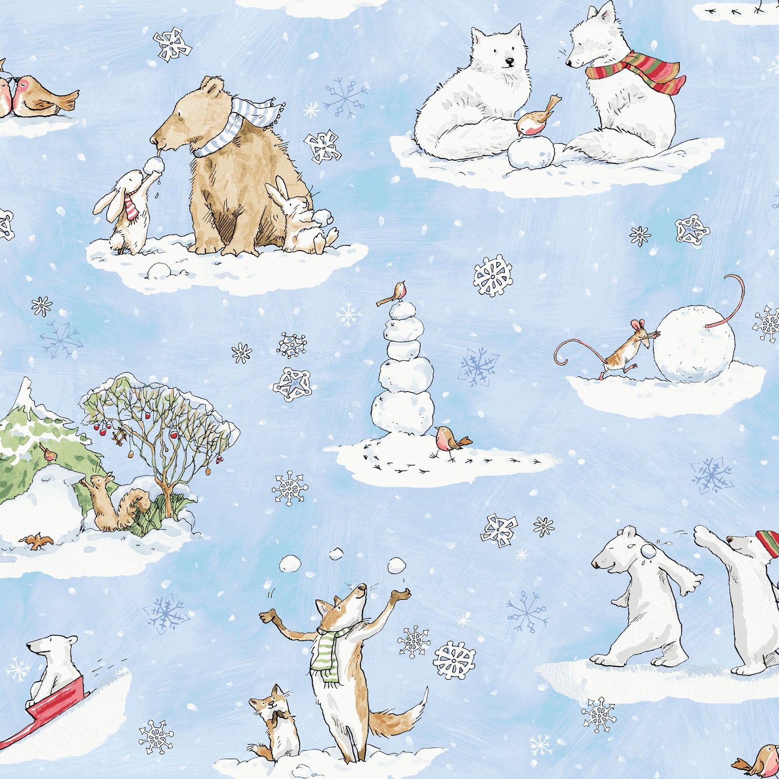Snowtime | Toile - Light Blue by Anita Jeram for Clothworks | Y4550-29