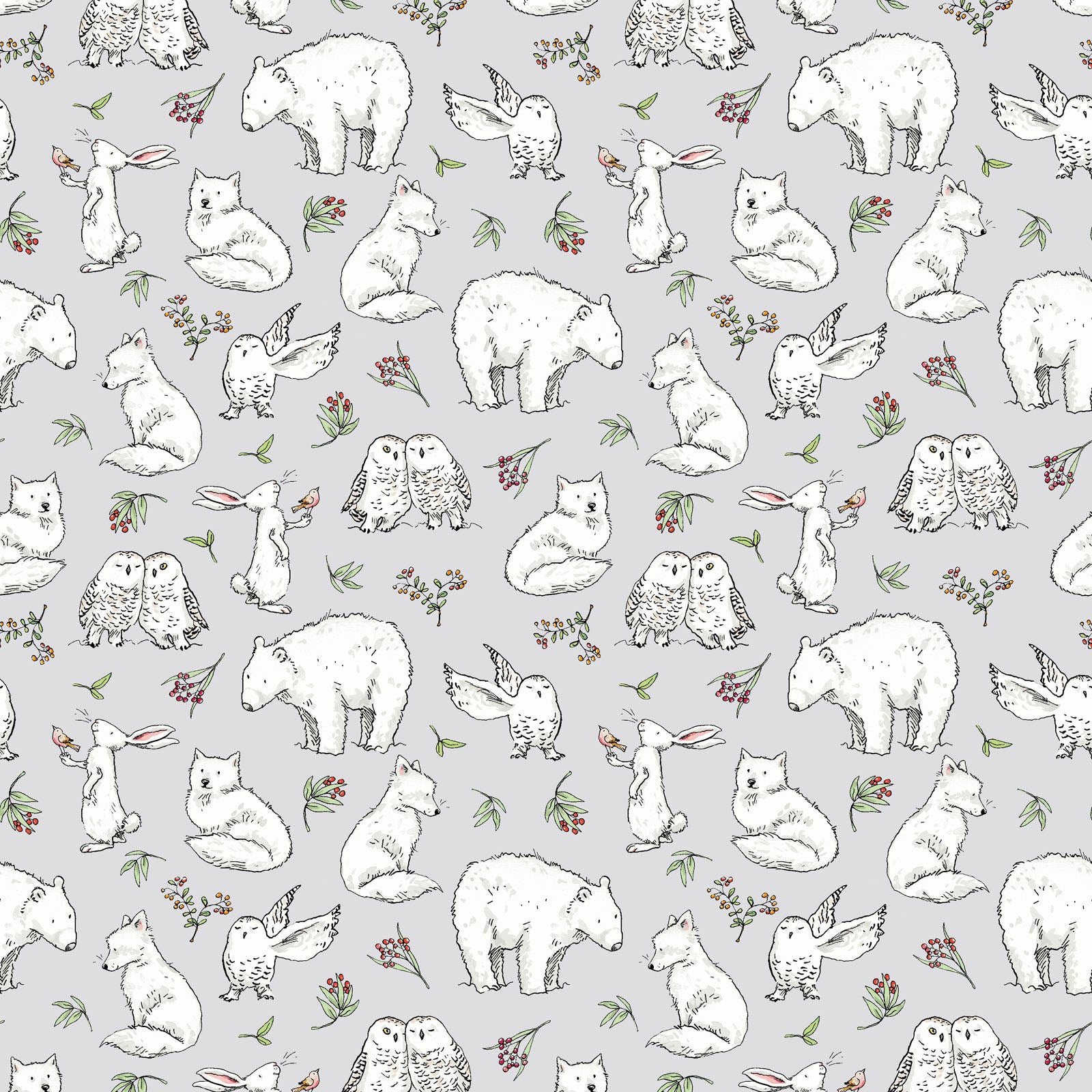 Snowtime | Winter Animals - Light Gray by Anita Jeram for Clothworks | Y4551-5