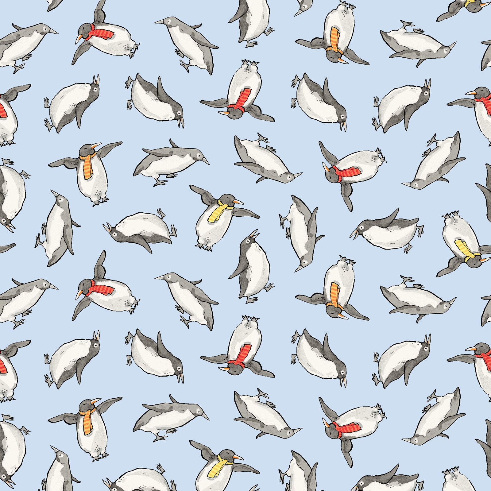 Snowtime | Penguins - Light Blue by Anita Jeram for Clothworks | Y4552-29