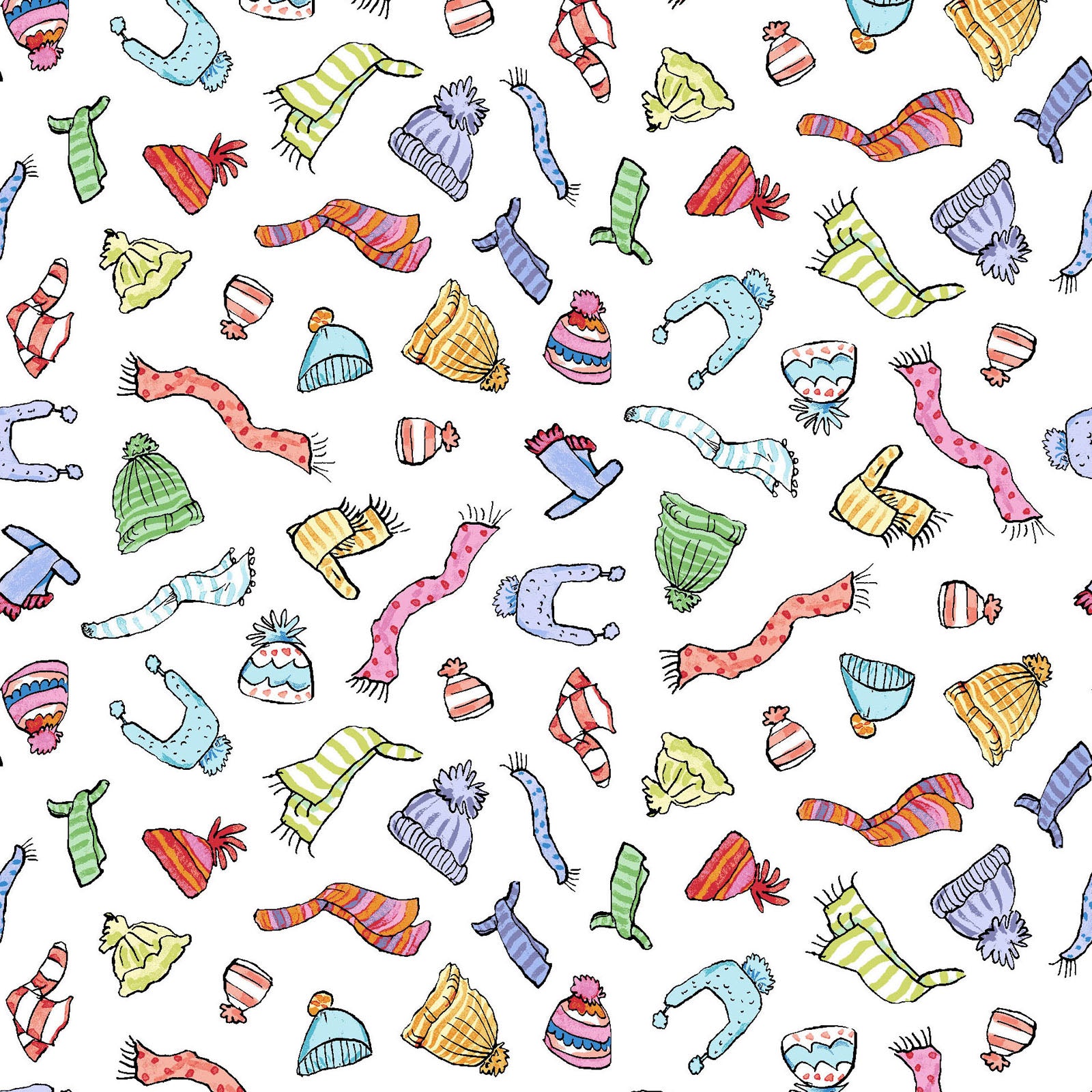 Snowtime | Hats & Scarves - White by Anita Jeram for Clothworks | Y4553-1