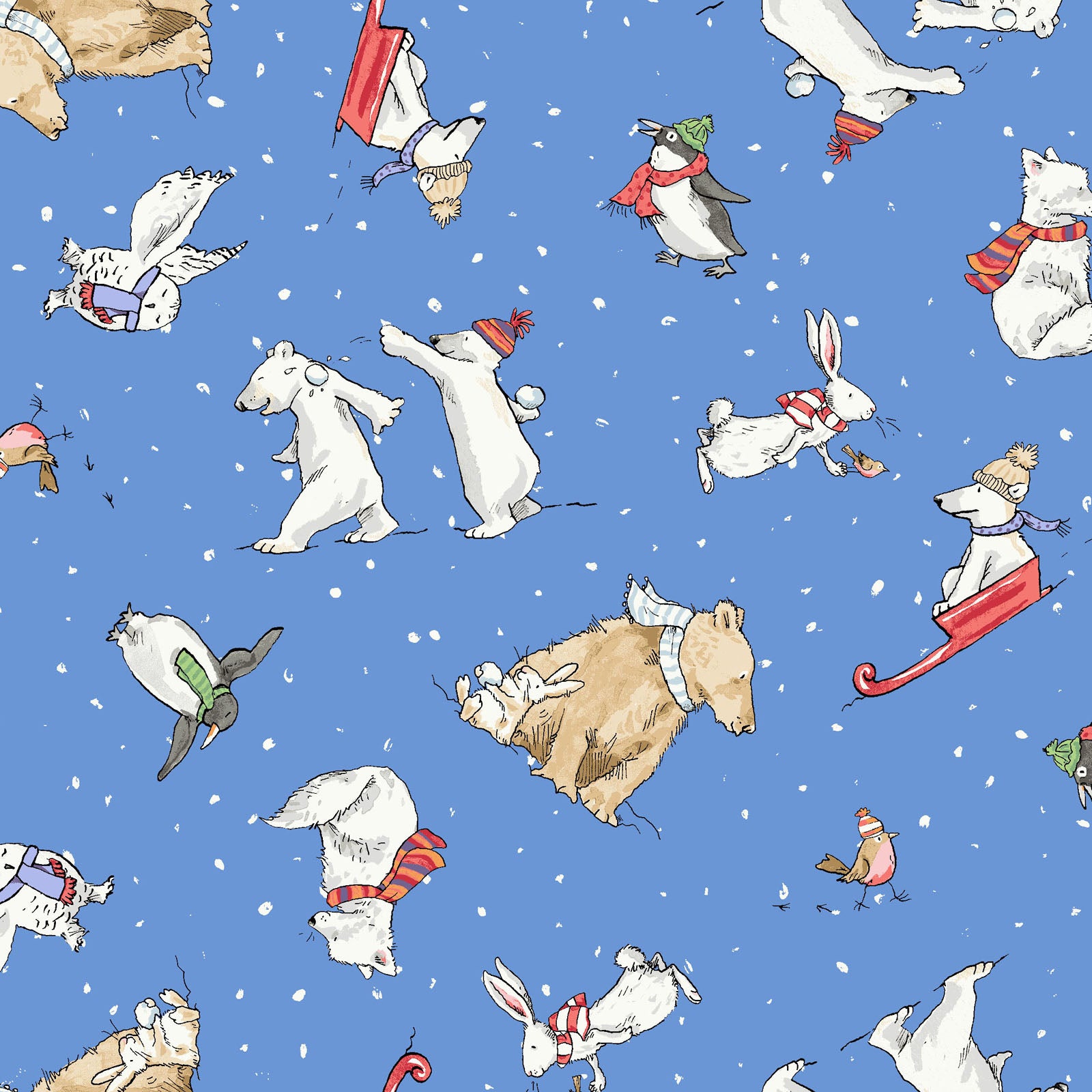 Snowtime | FLANNEL Animals - Blue by Anita Jeram for Clothworks | Y4556-90