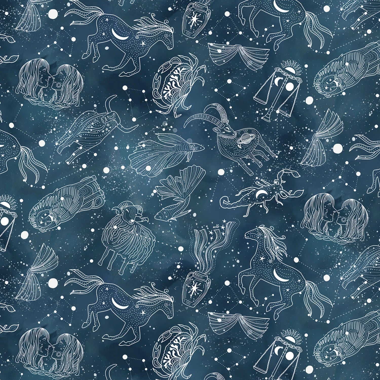 Celestial Seasons | Astrology Symbols - Navy by Jacqueline Wild for P&B Textiles | CSEA5987-N
