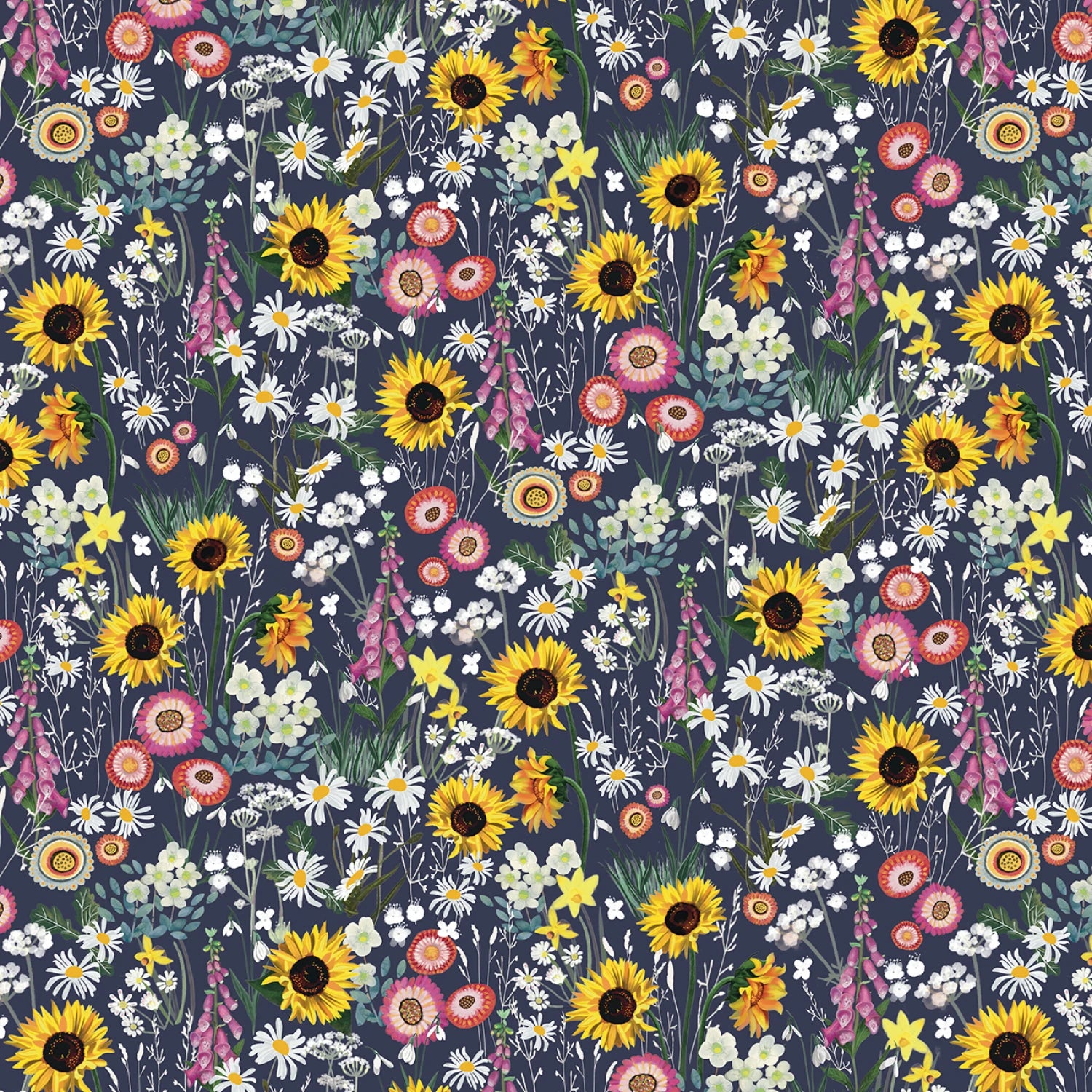 Celestial Seasons | Allover Zodiac Floral - Navy by Jacqueline Wild for P&B Textiles | CSEA5989-N