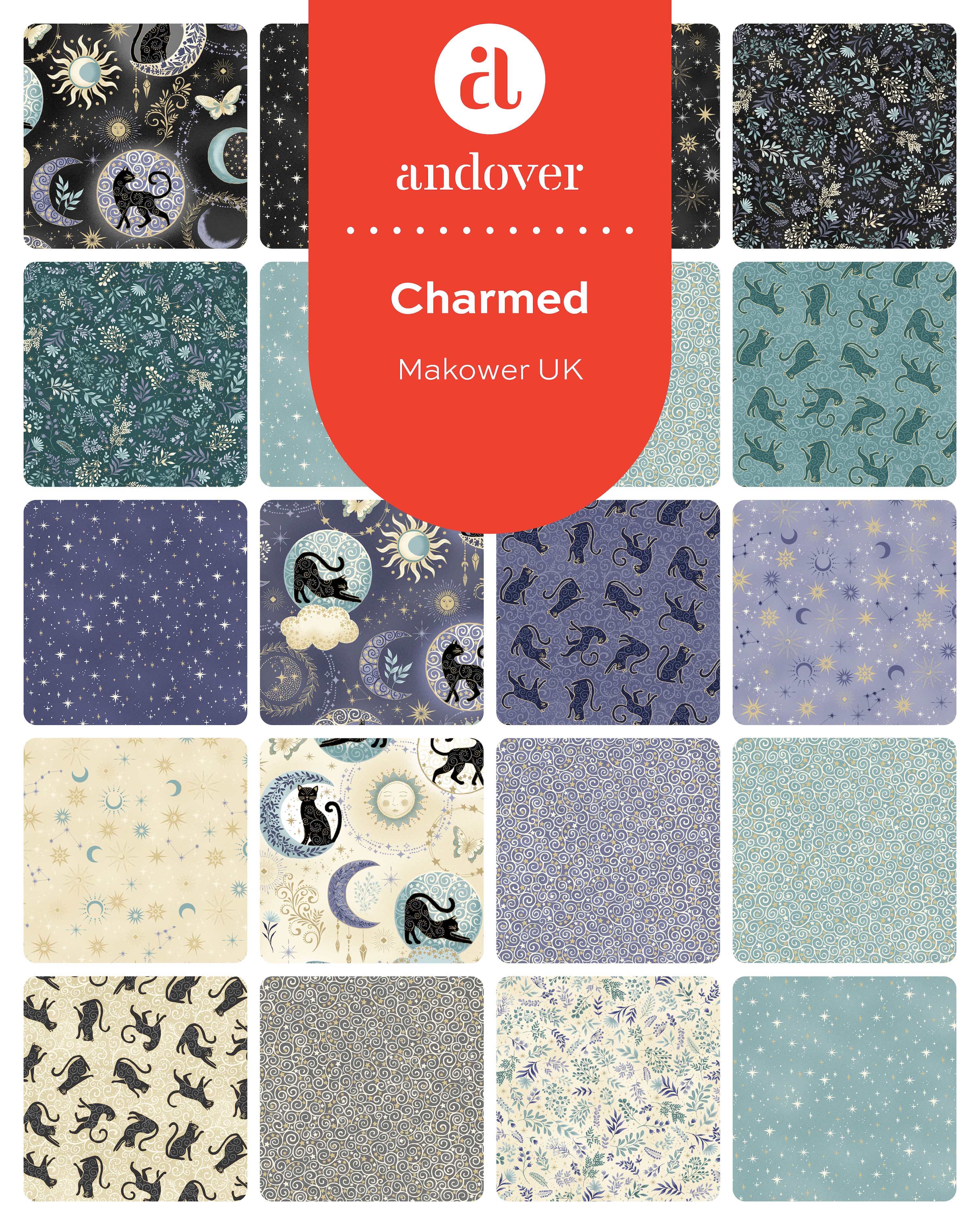 Charmed | 5" Charm Pack by Makower UK for Andover Fabrics | 42 pcs | 100% Cotton