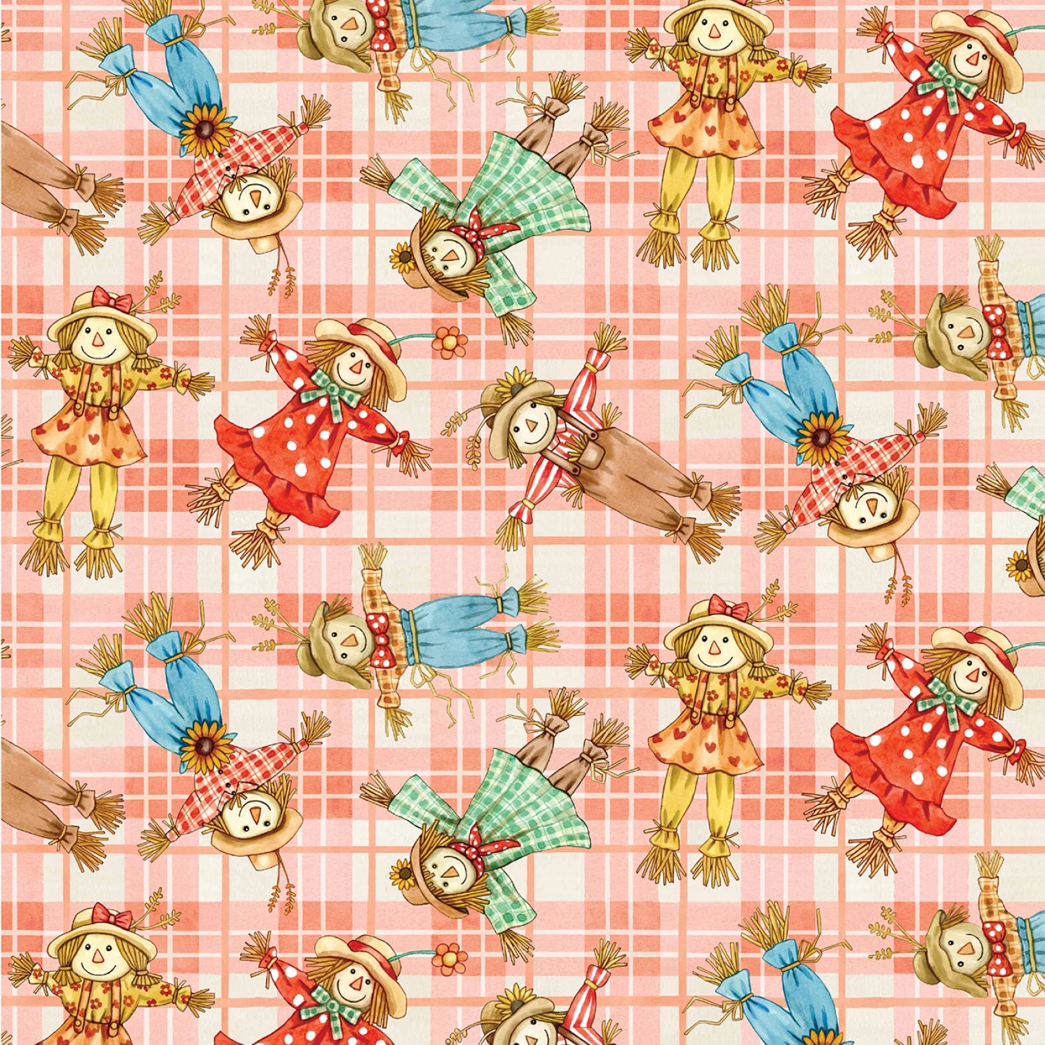 Autumn Flower Market | Coral Scarecrow Festival by Louise Nisbet for Michael Miller Fabrics | DDC12765-CORA