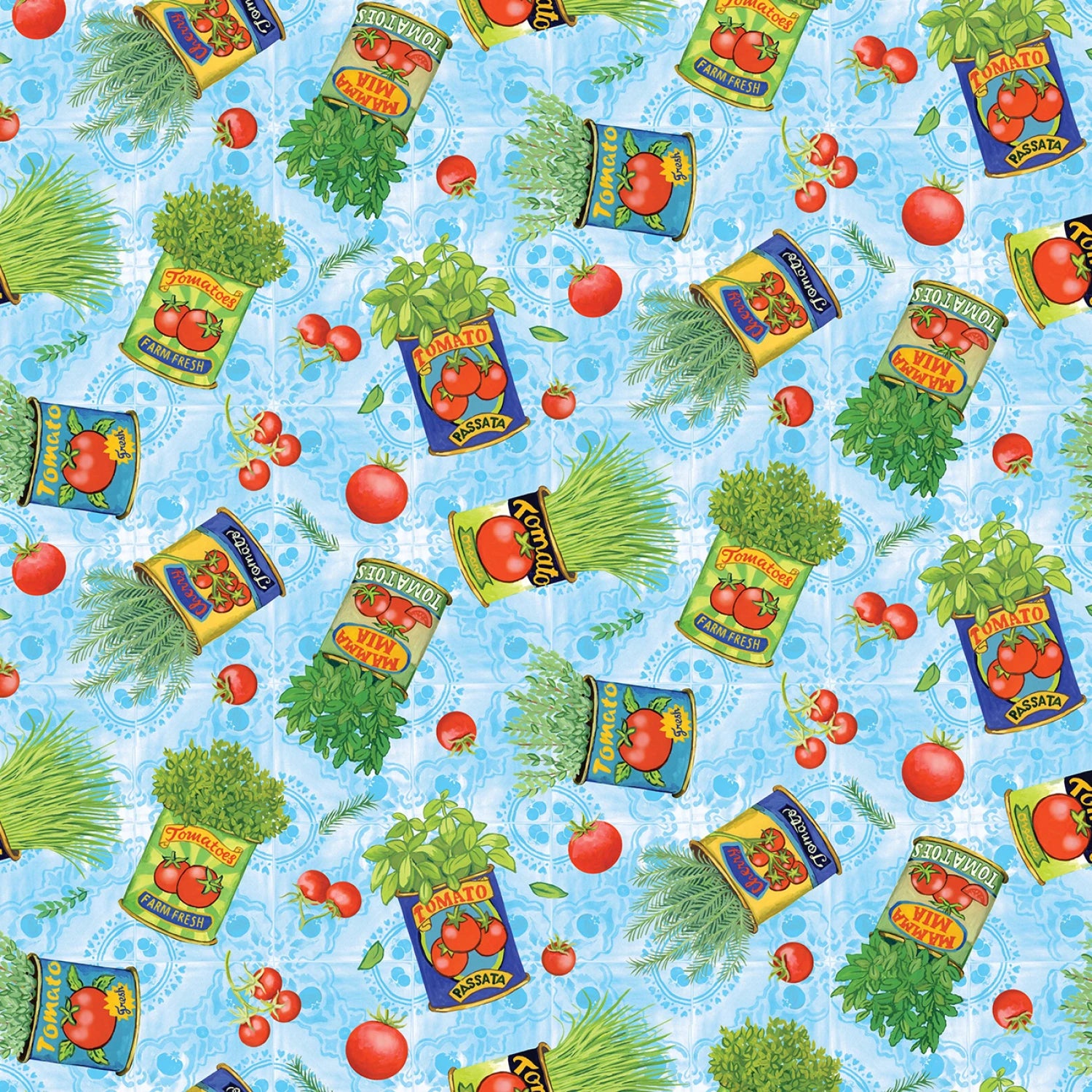 Nonna's Table | Aquamarine Herbs on the Vine by Louise Nisbet for Michael Miller Fabrics | DDC12893-AQMA