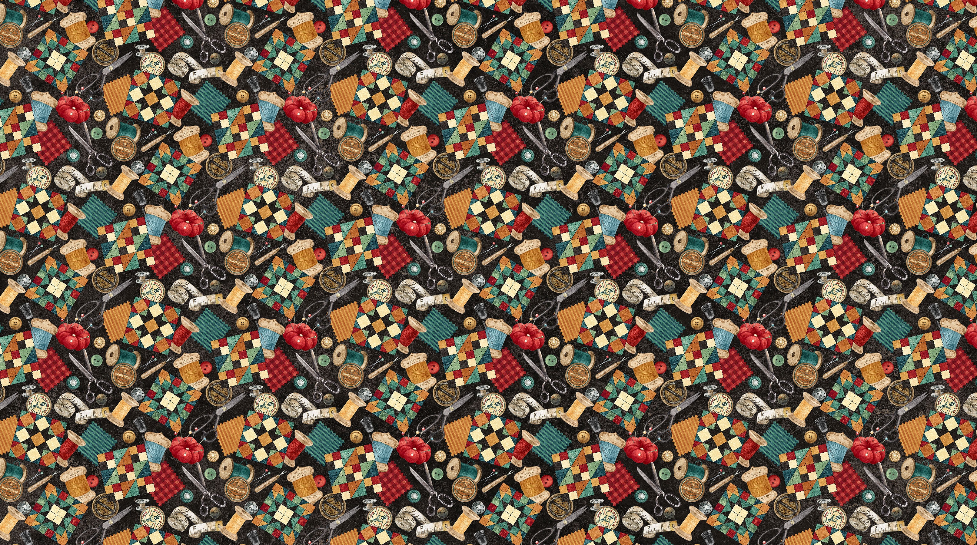 Stonehenge Stitchin' | Black Multi Sewing Stuff by Deborah Edwards for Northcott | DP28343-99