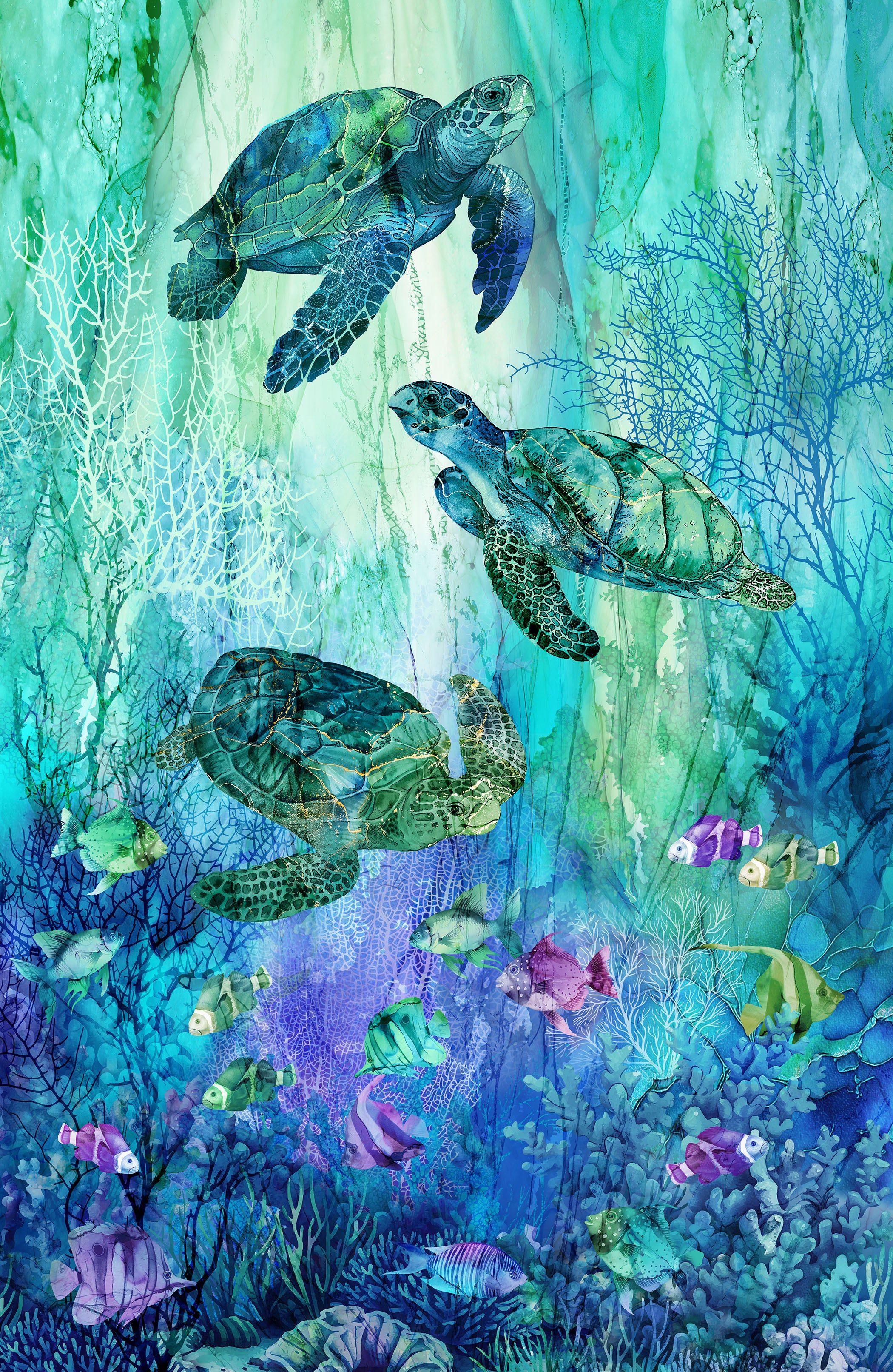 Coral Reef | Sea Turtle Panel by Deborah Edwards & Melanie Samra for Northcott | DP28875-66