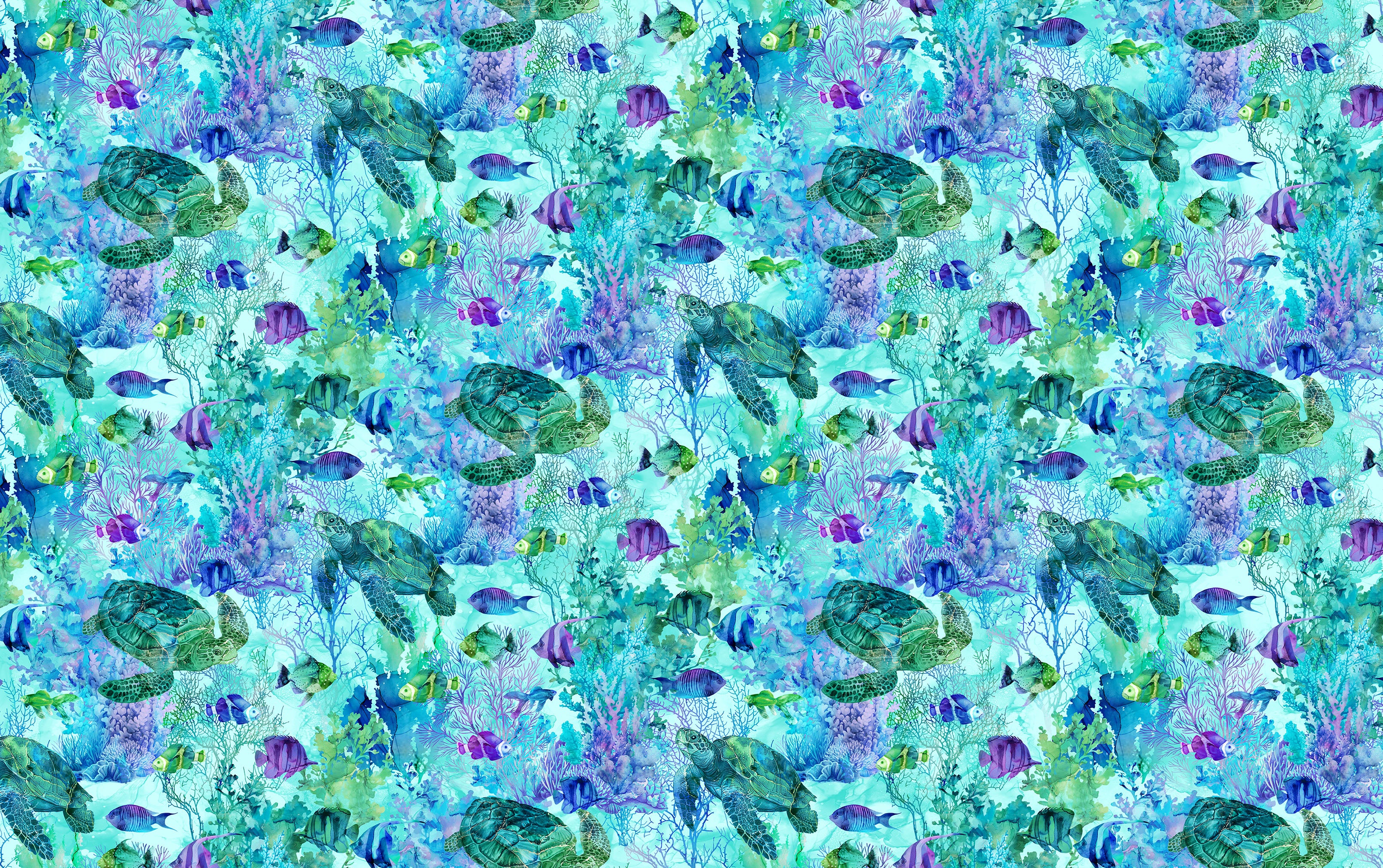 Coral Reef | Turtle & Fish Turquoise Multi by Deborah Edwards & Melanie Samra for Northcott | DP28877-66