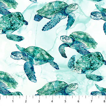 Coral Reef | Turtles White Multi by Deborah Edwards & Melanie Samra for Northcott | DP28878-10