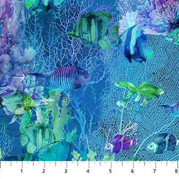 Coral Reef | Fish Navy Multi by Deborah Edwards & Melanie Samra for Northcott | DP28879-48
