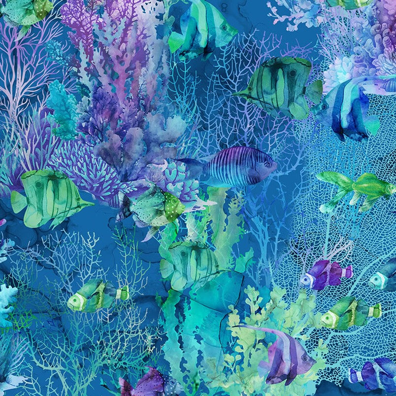 Coral Reef | Fish Navy Multi by Deborah Edwards & Melanie Samra for Northcott | DP28879-48