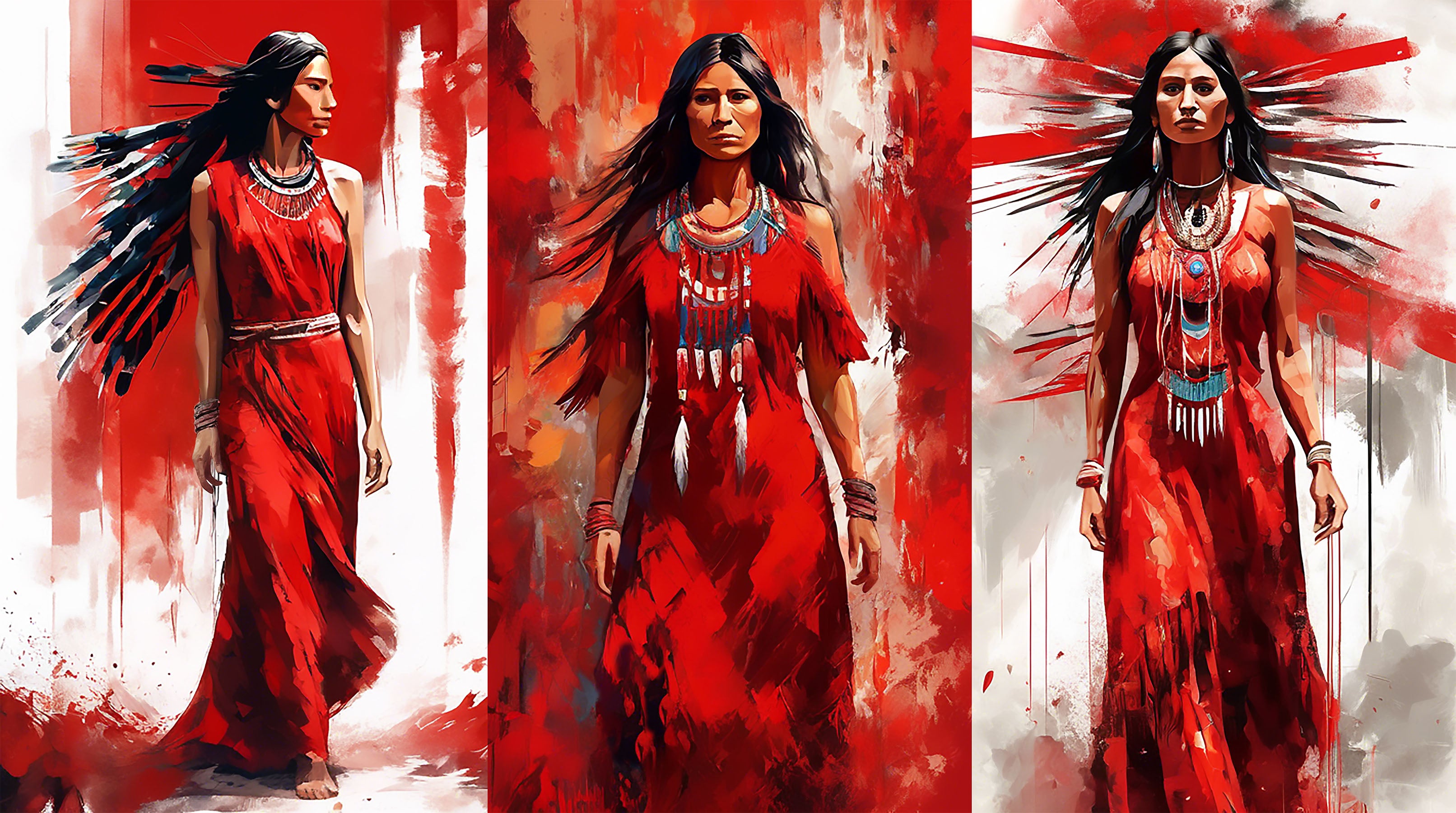 Sacred Sisters | 24" Triptych Panel - Red Multi by Nadine Fortier for Northcott | DP28933-24