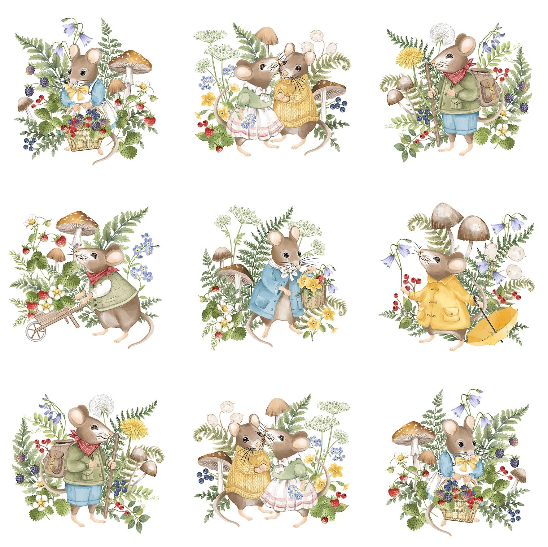 Country Mouse | Scenic Blocks White Multi by Deborah Edwards for Northcott | DP29005-10