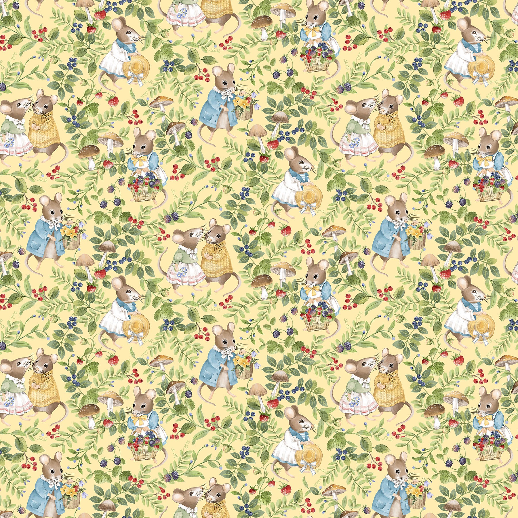 Country Mouse | Scenic Mice Yellow Multi by Deborah Edwards for Northcott | DP29006-52