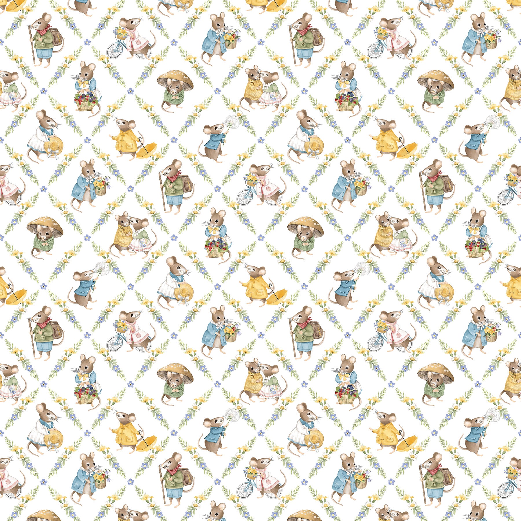 Country Mouse | Diamond Grid White Multi by Deborah Edwards for Northcott | DP29008-10