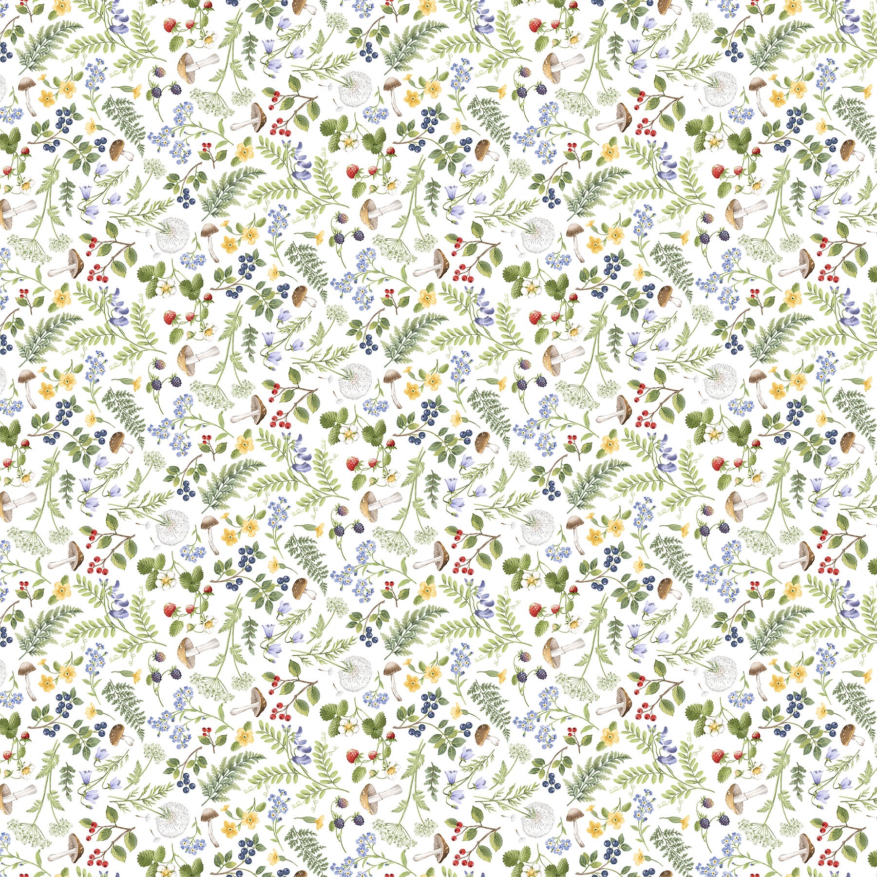 Country Mouse | Floral Fern Toss White Multi by Deborah Edwards for Northcott | DP29009-10