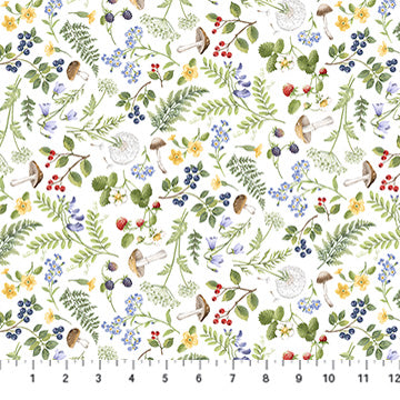 Country Mouse | Floral Fern Toss White Multi by Deborah Edwards for Northcott | DP29009-10