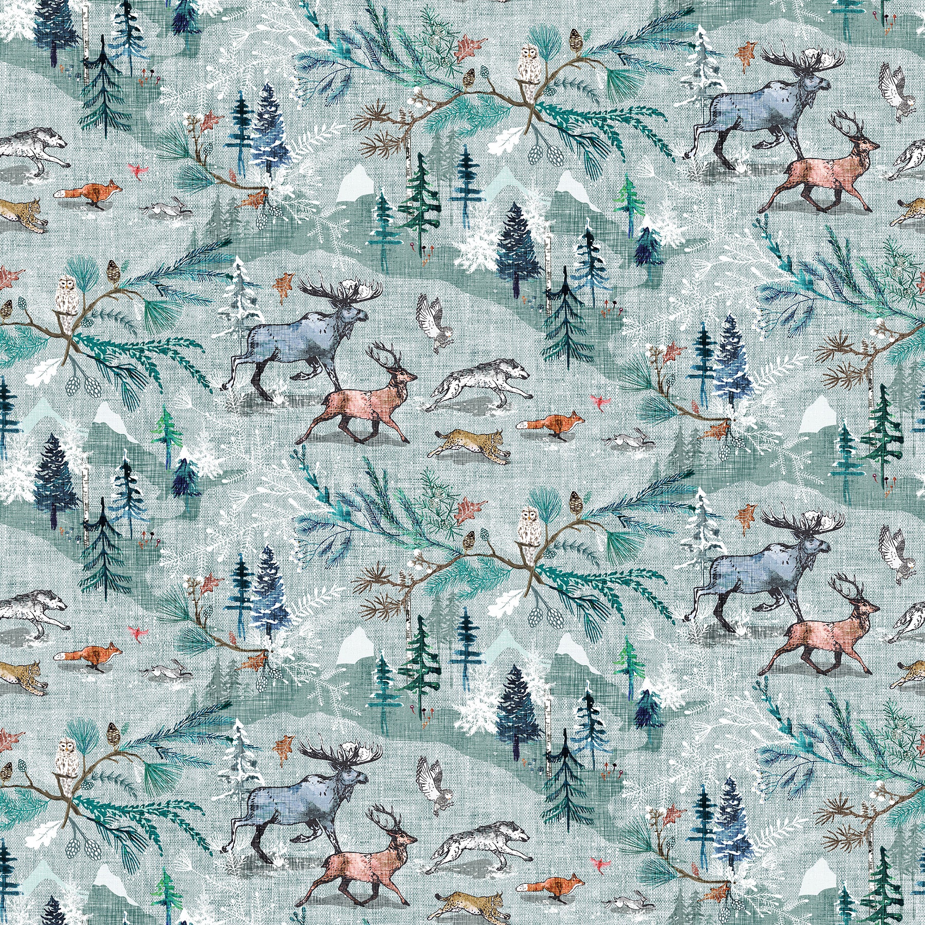 Snowdrift | Snow Scene Mint by Esther Fallon Lau for FIGO Fabrics | DP91341-60
