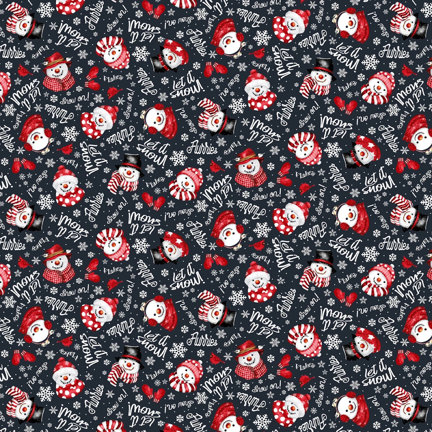 Snow Crew Flannel | Black Snowman Faces by Barb Tourtillotte for Henry Glass | F1289-98