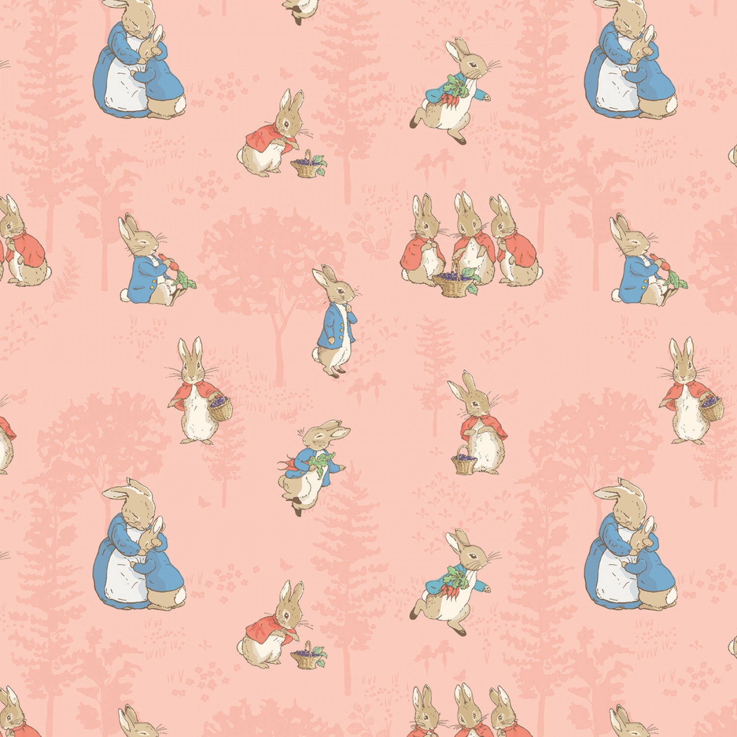 The Tale of Peter Rabbit Flannel | Main Coral F15316-CORAL by Beatrix