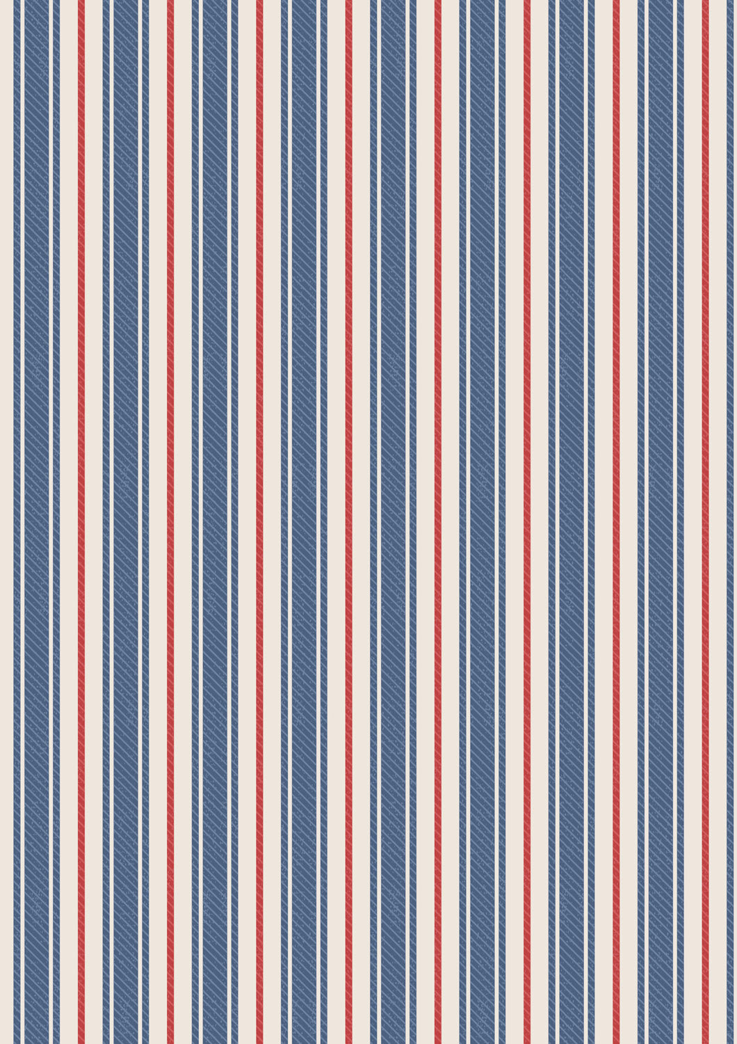 Country Comforts Flannel | Ticking Stripe - Blue & Red by Lewis & Irene | F2C | 100% Cotton Flannel