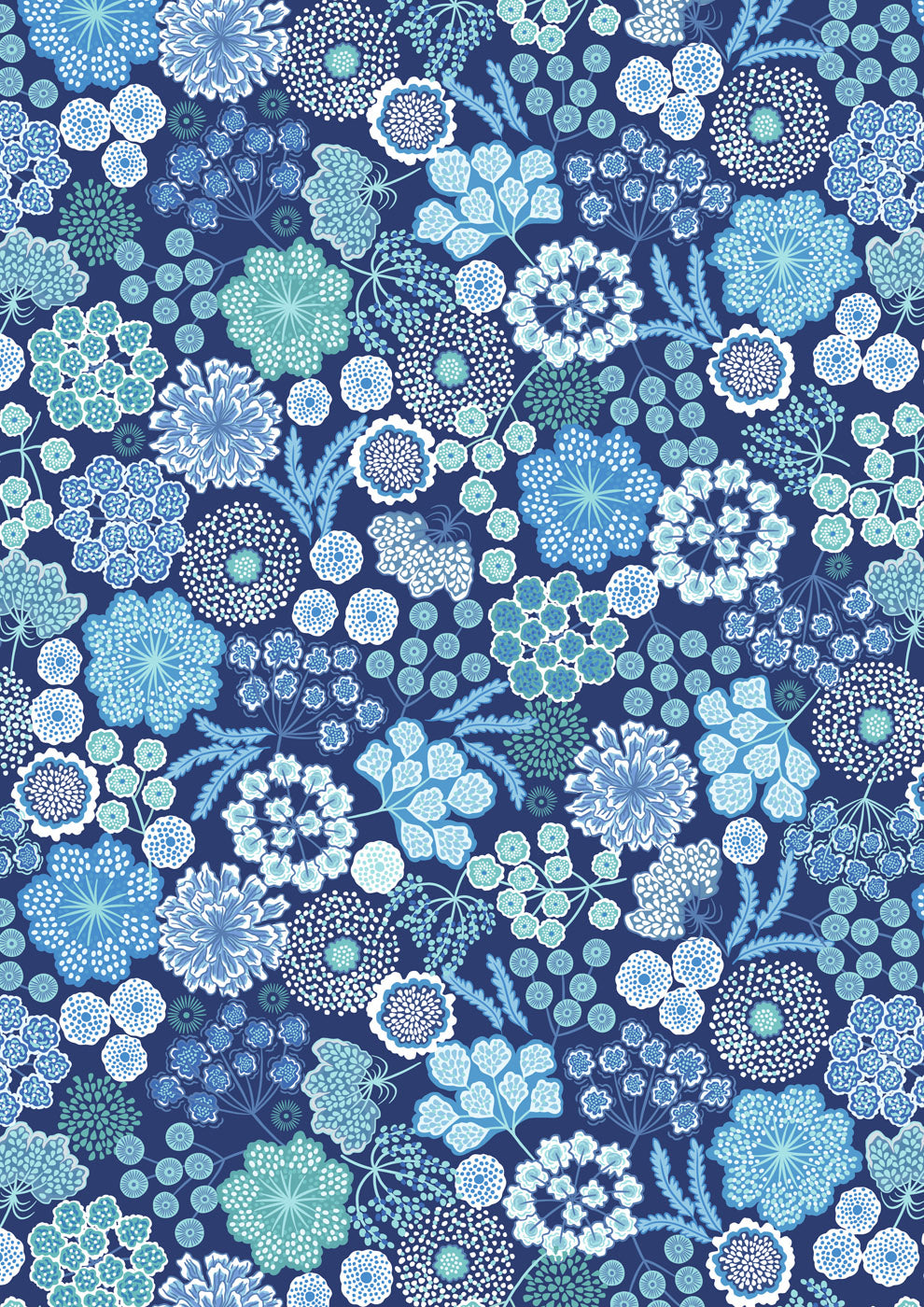 Jardin d'Hiver Flannel | Large Winter Floral on Blue by Lewis & Irene | F926B