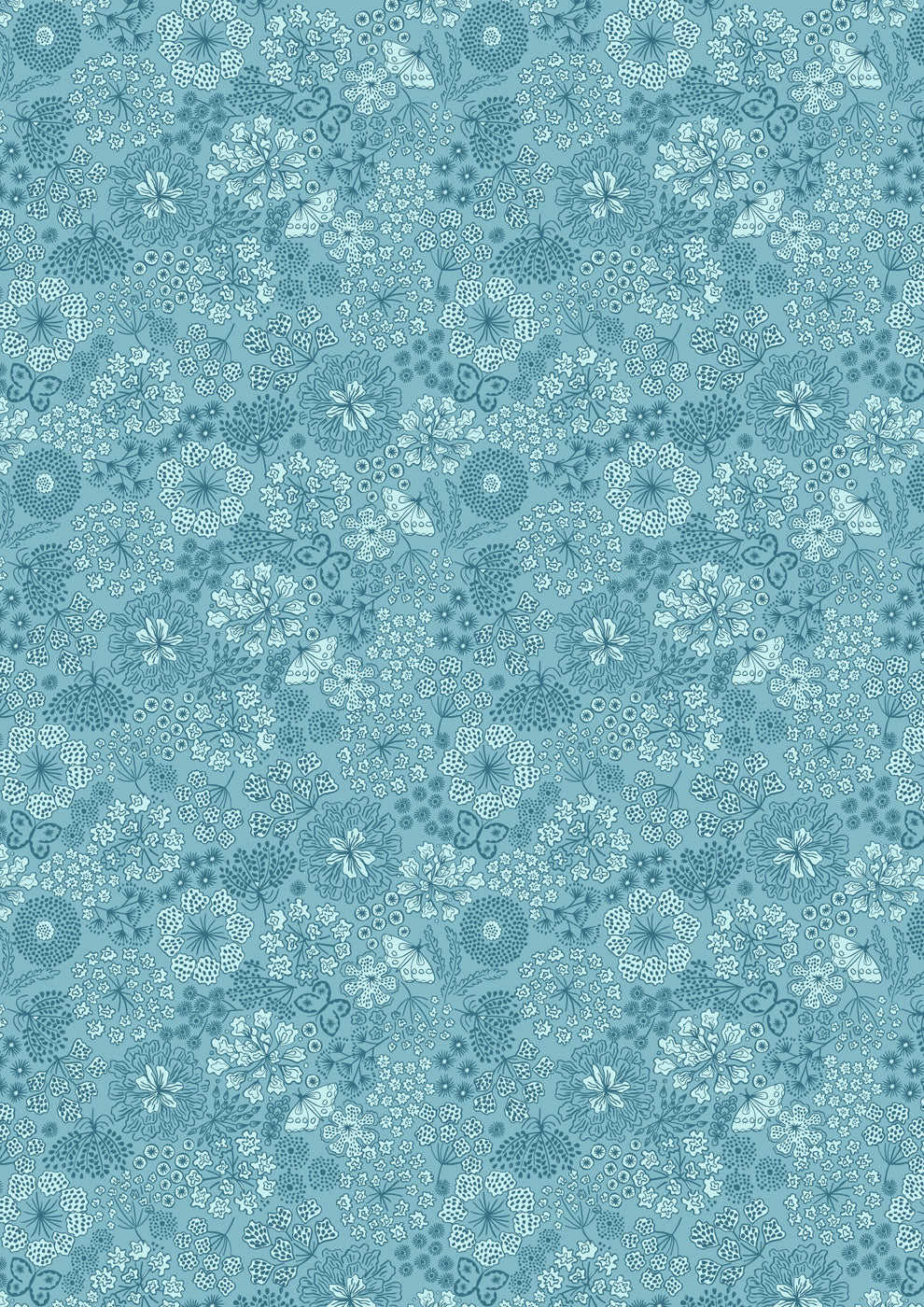 Jardin d'Hiver Flannel | Winter Butterfly Floral on Iced Blue by Lewis & Irene | F928A