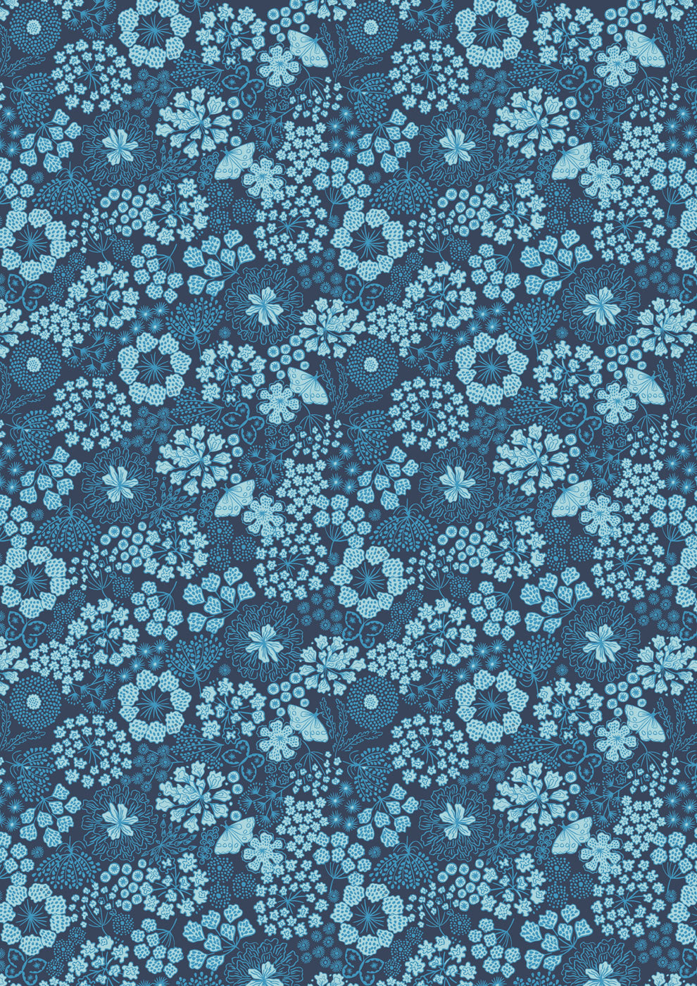 Jardin d'Hiver Flannel | Winter Butterfly Floral on Dark Blue by Lewis & Irene | F928B