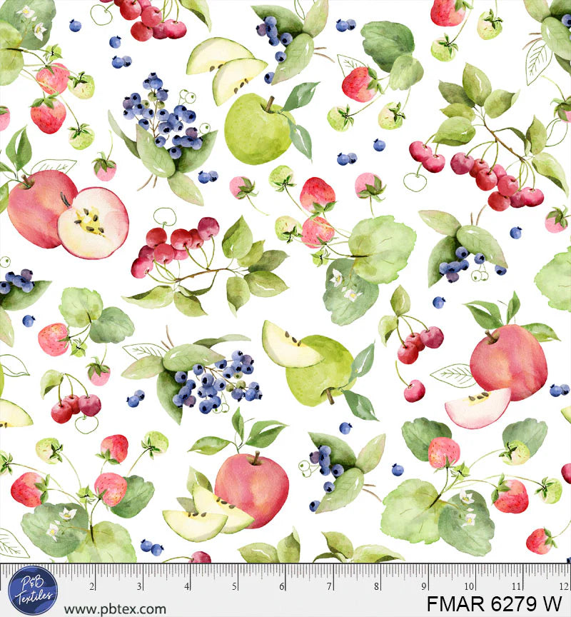 Farmer's Market | Favorite Fruits Allover - White by Deane Beesley for P&B Textiles | FMAR6279-W