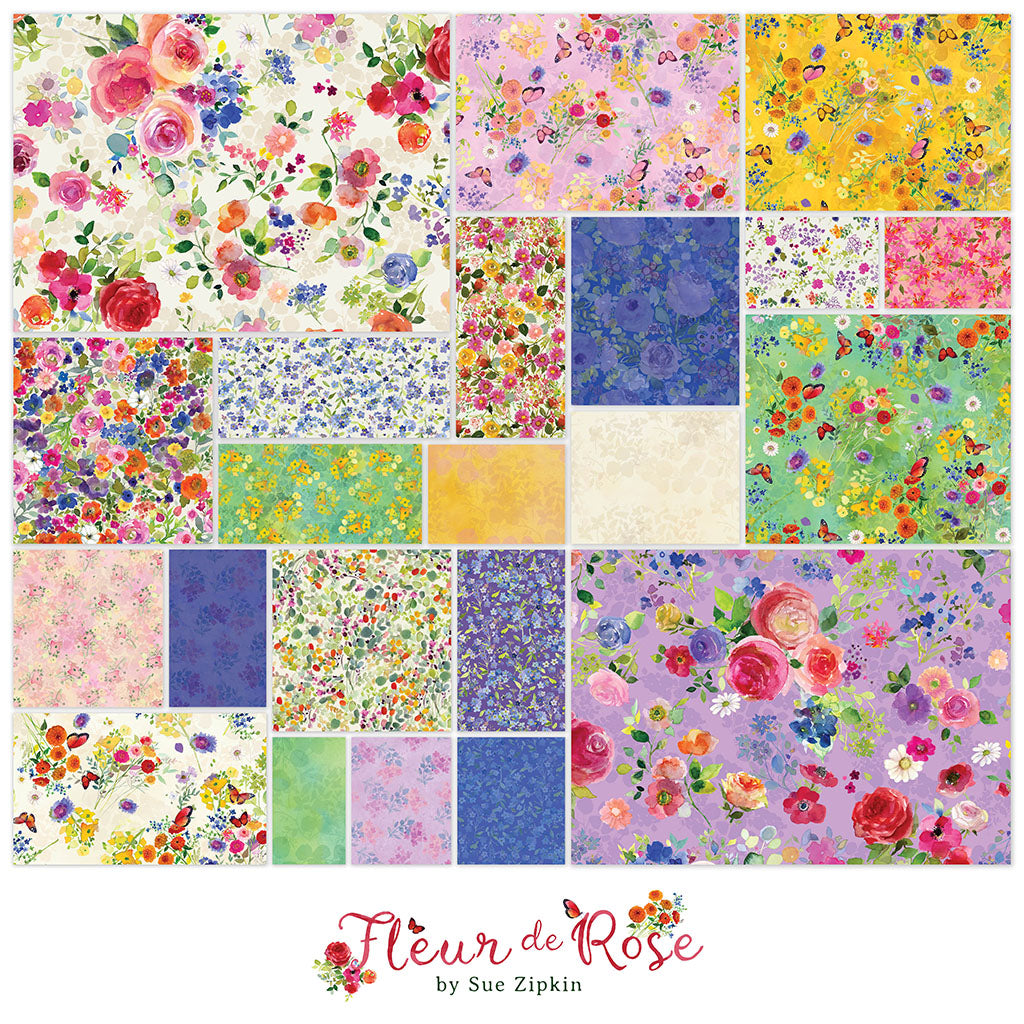 Fleur de Rose | Fat Quarter Bundle by Sue Zipkin for Clothworks | 22 pcs | 100% Cotton