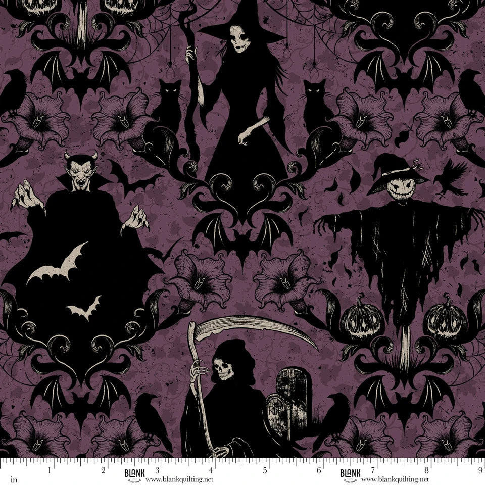 Darkly Enchanted | Plum Damask by Episodic Drawing for Blank Quilting | 4792-55