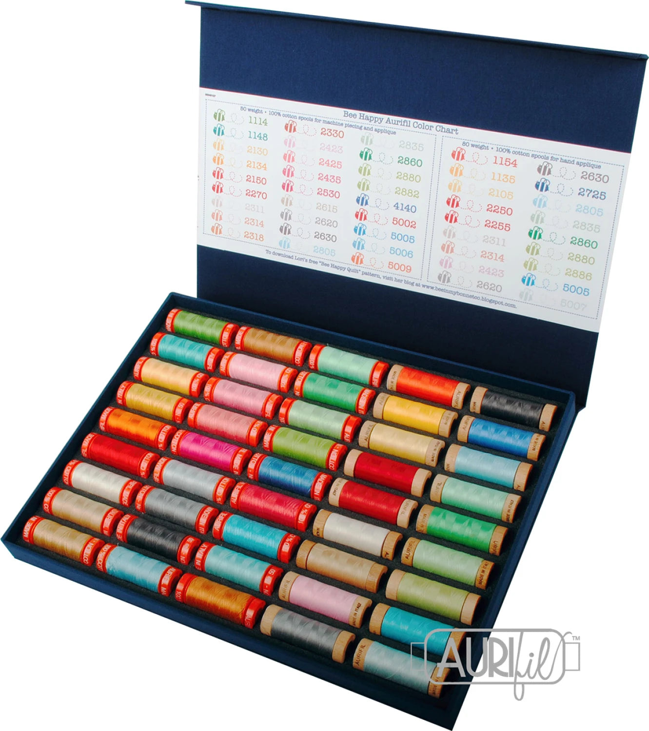Bee Happy Aurifil Thread Collection | 50wt & 80wt Cotton Thread Set by Lori Holt | 45 Spools