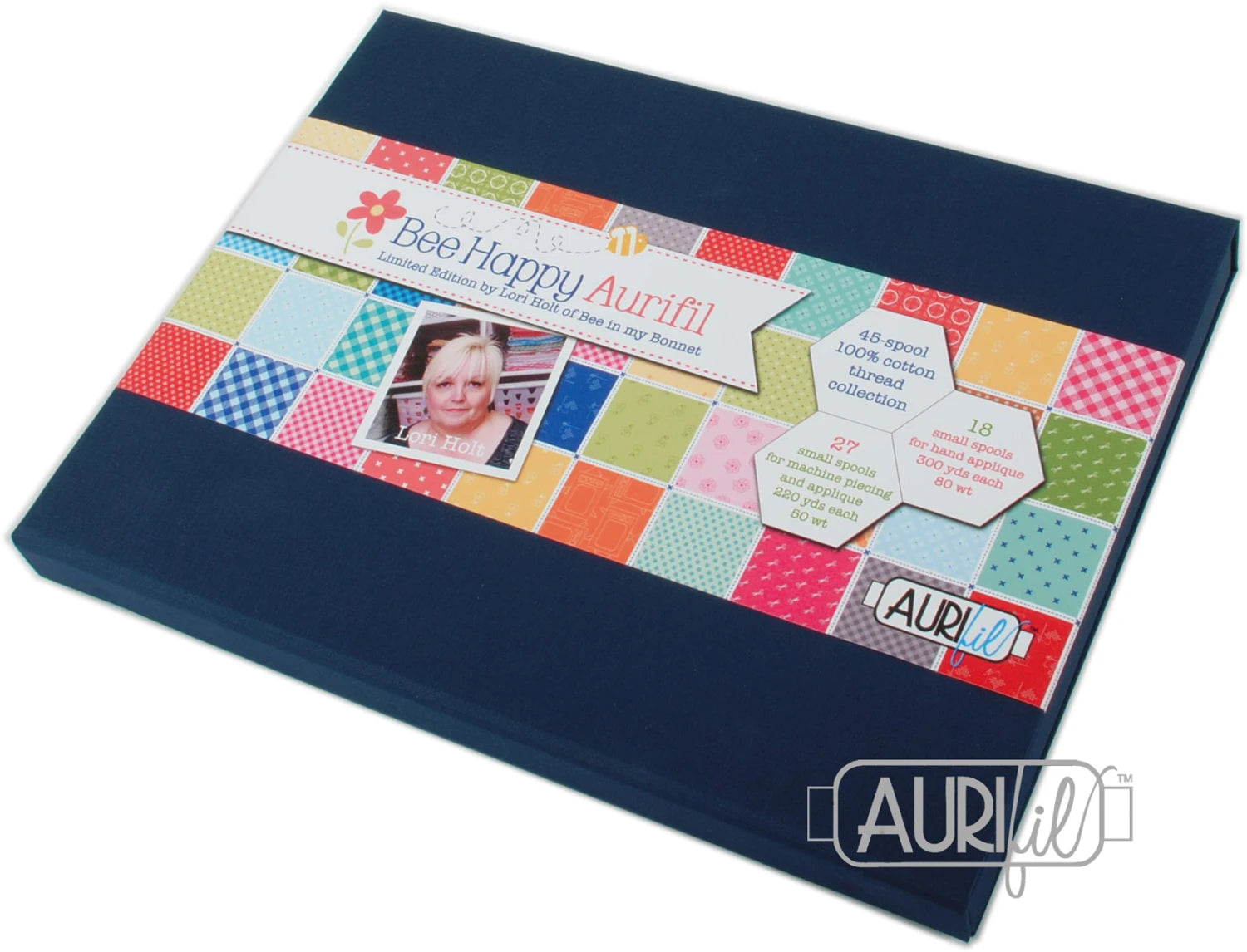 Bee Happy Aurifil Thread Collection | 50wt & 80wt Cotton Thread Set by Lori Holt | 45 Spools