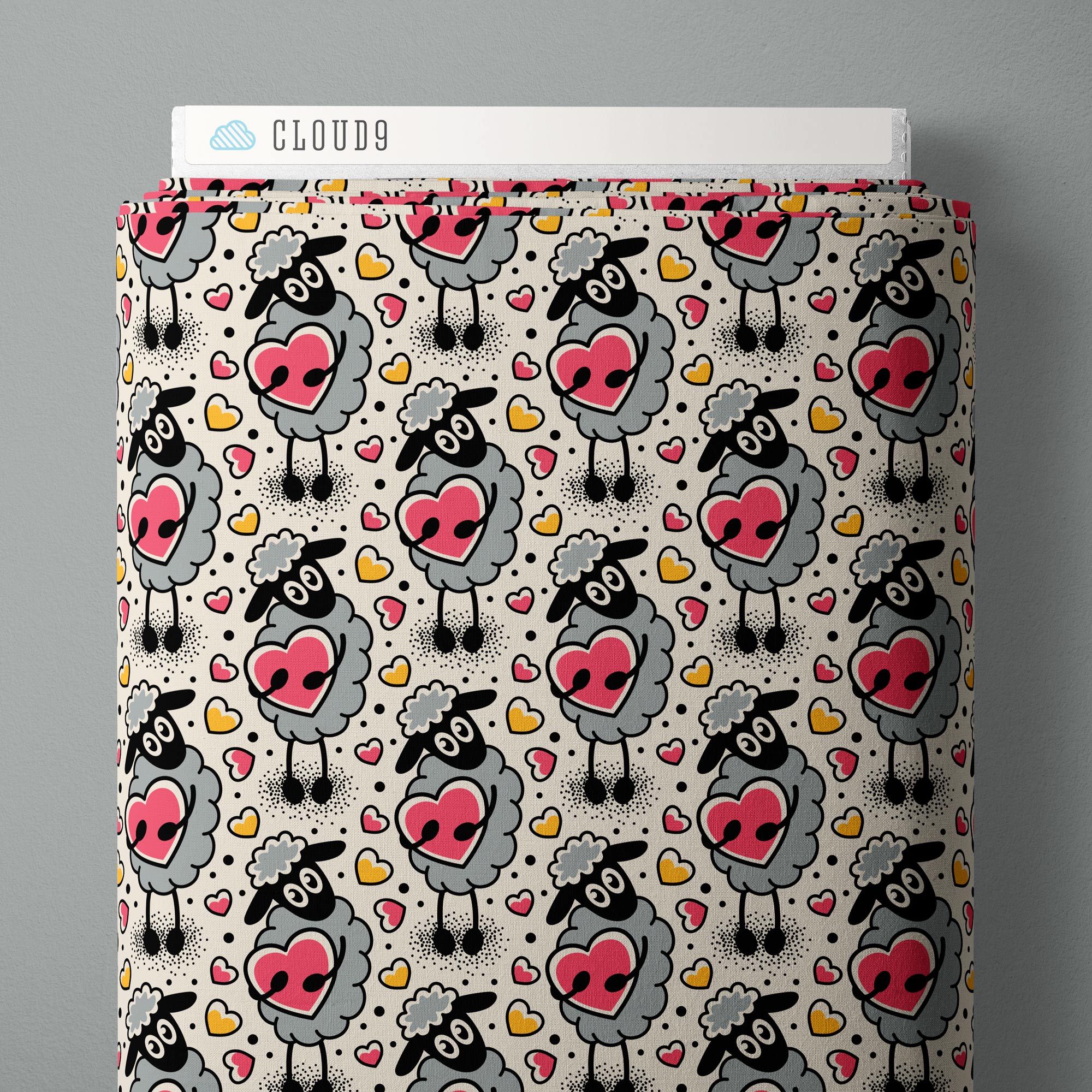 Love, Ink | Ivory/Multi Sheep Love by RouCouCou for Cloud9 | 228637 | 100% Organic Cotton