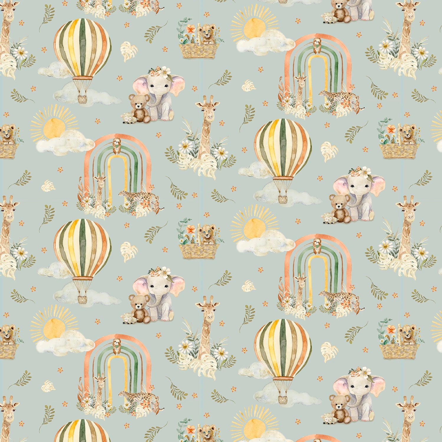 Mini Menagerie | Wild Animal Allover LIght Teal by Audrey Jeanne Roberts for P&B Textiles | MMEN6117-LT