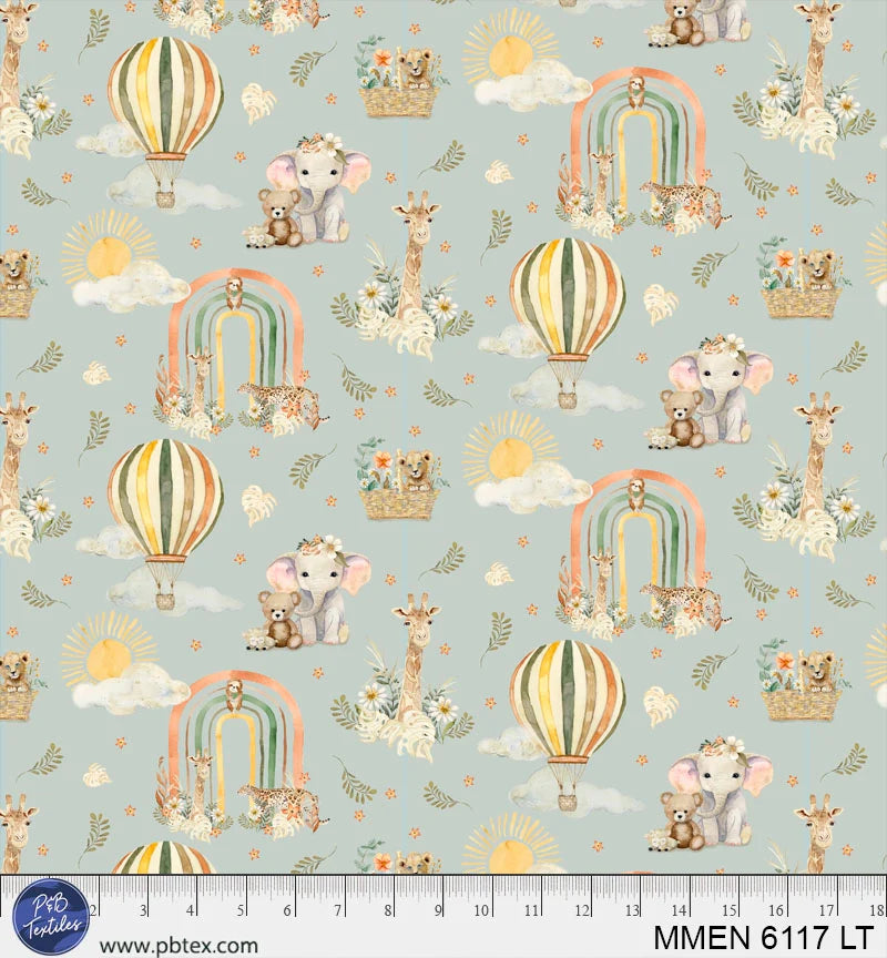 Mini Menagerie | Wild Animal Allover LIght Teal by Audrey Jeanne Roberts for P&B Textiles | MMEN6117-LT
