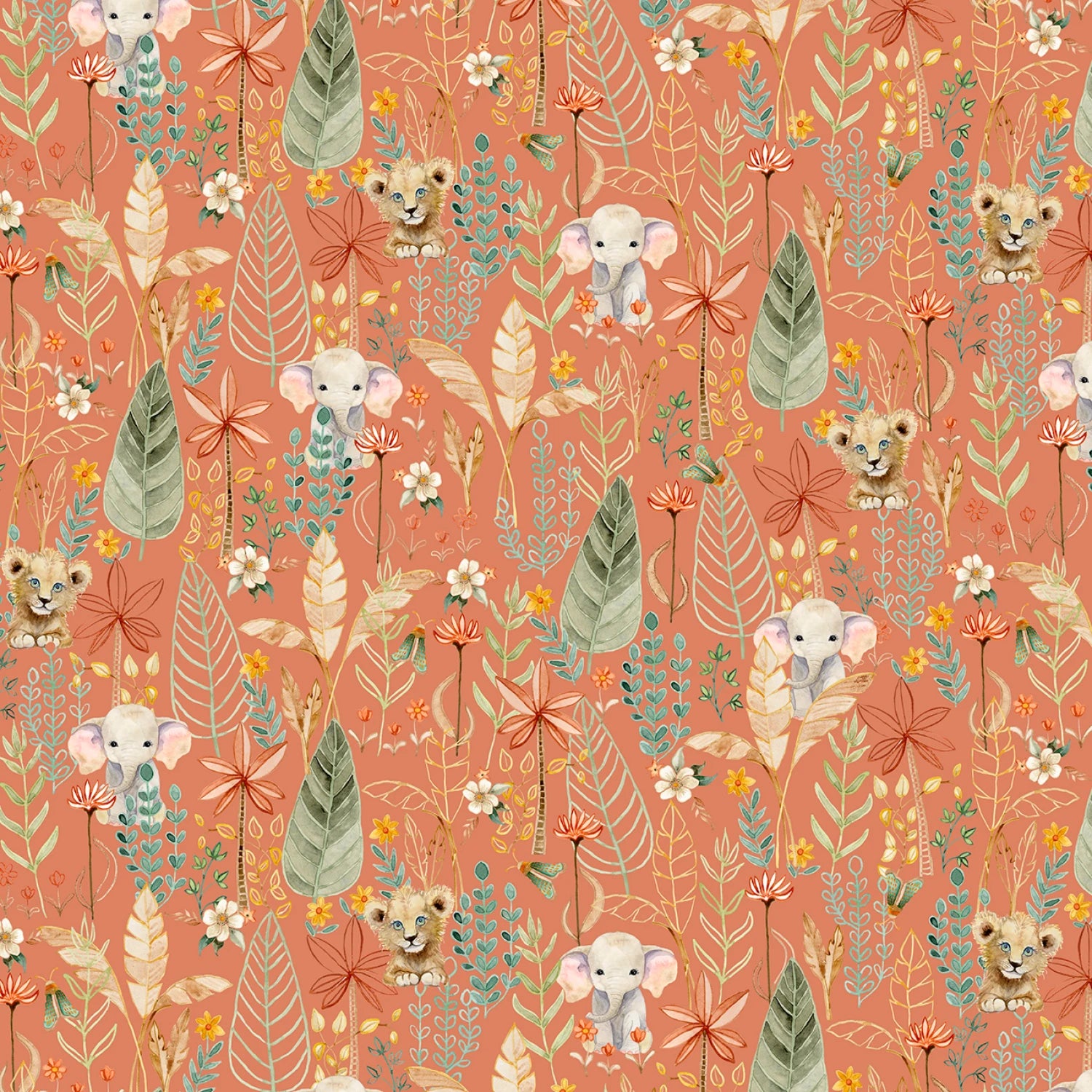 Mini Menagerie | Packed Animal Allover Coral by Audrey Jeanne Roberts for P&B Textiles | MMEN6118-DJ