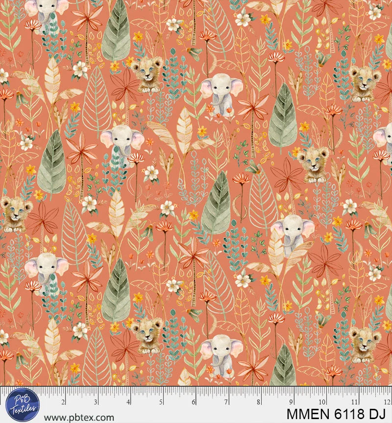 Mini Menagerie | Packed Animal Allover Coral by Audrey Jeanne Roberts for P&B Textiles | MMEN6118-DJ