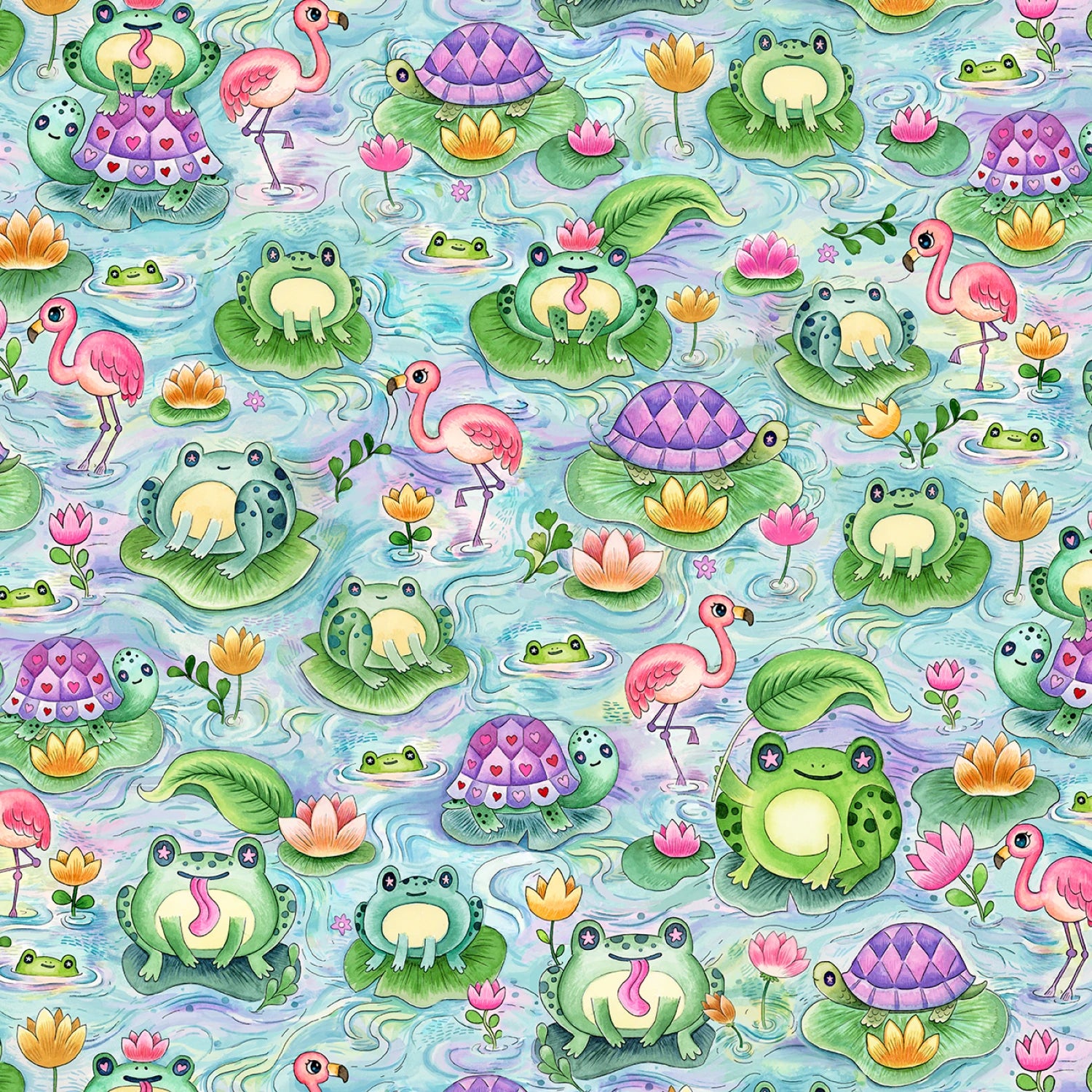 Pondside Pals | Pond Allover Multi by Jeremiah Ketner for P&B Textiles | POND6035-MU