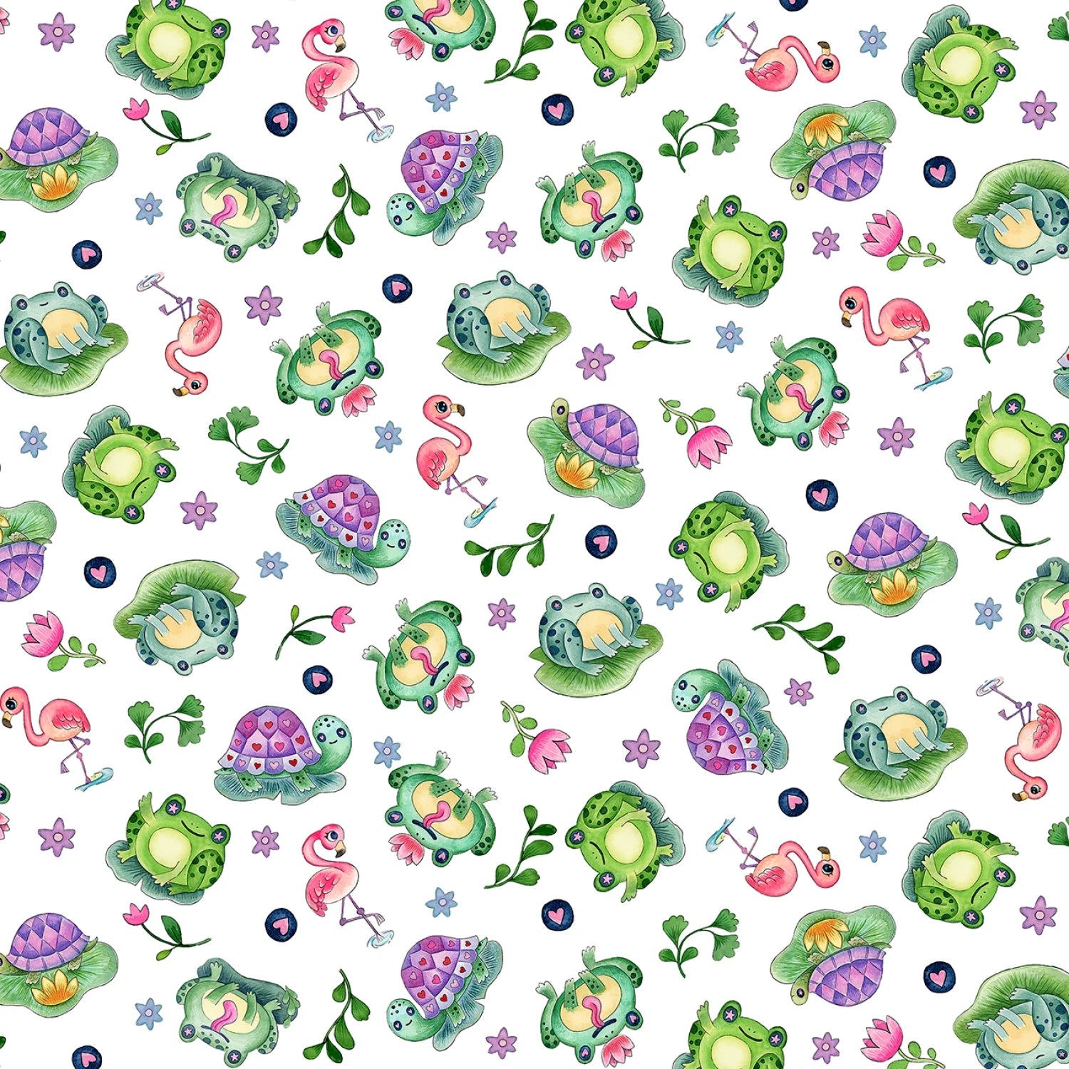 Pondside Pals | Tossed Pals White by Jeremiah Ketner for P&B Textiles | POND6036-W