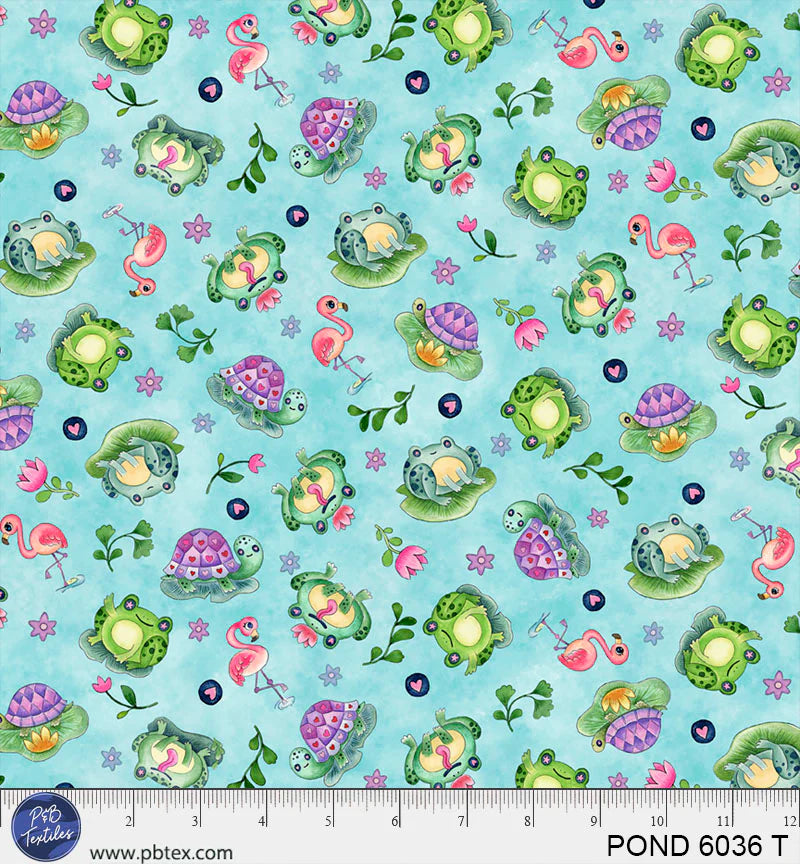 Pondside Pals | Tossed Pals Turquoise by Jeremiah Ketner for P&B Textiles | POND6036-T