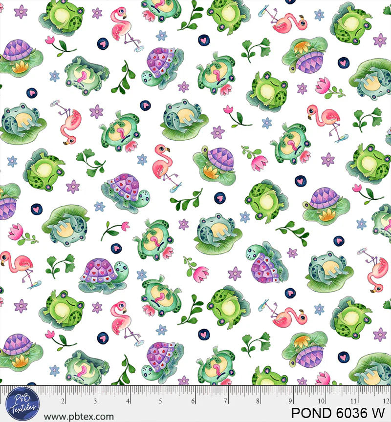 Pondside Pals | Tossed Pals White by Jeremiah Ketner for P&B Textiles | POND6036-W