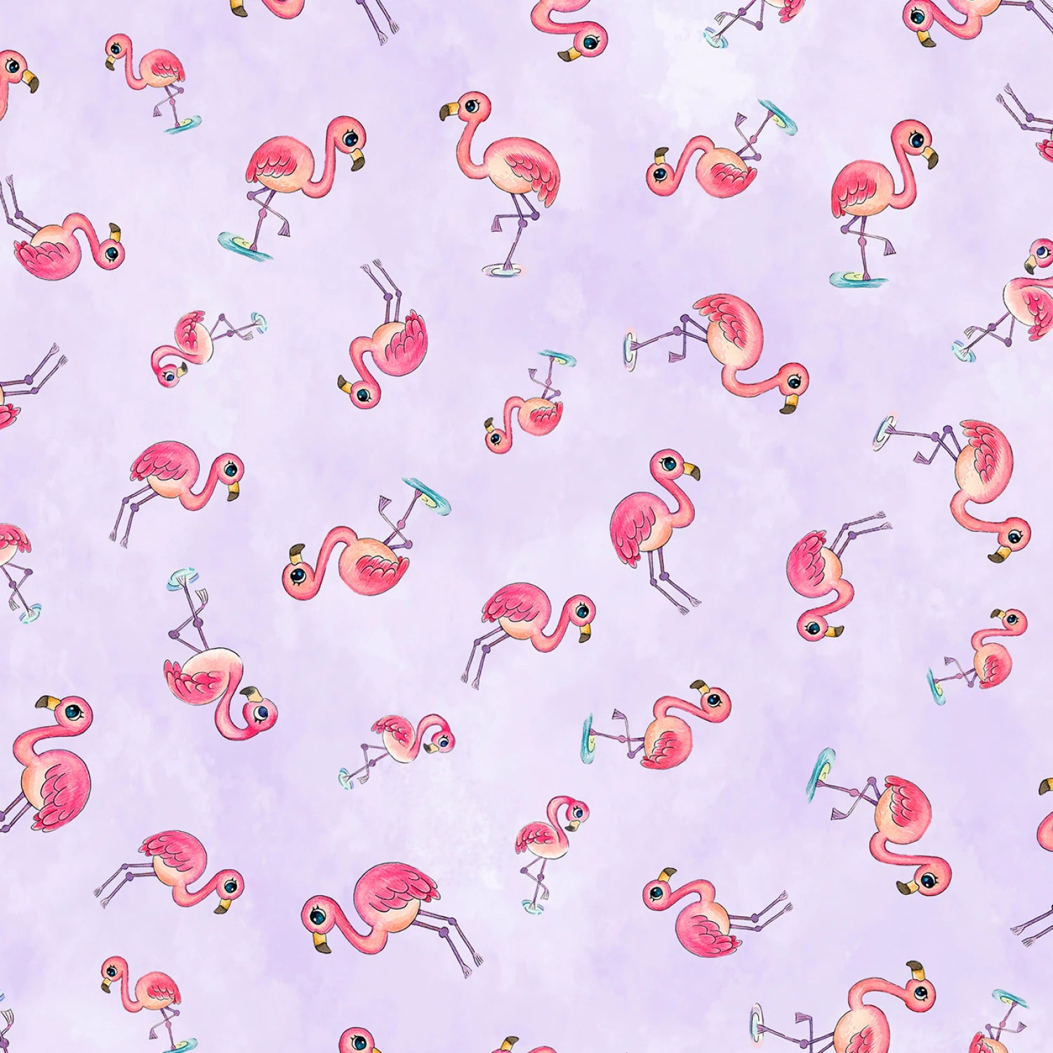 Pondside Pals | Tossed Flamingos Purple by Jeremiah Ketner for P&B Textiles | POND6037-C